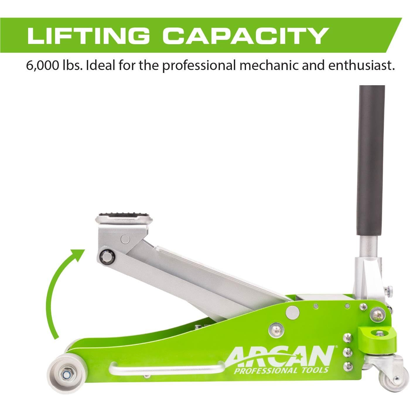 Arcan Tools 3 Ton (6,000 Lbs.) Hybrid Heavy Duty Aluminum And Steel Low Profile Floor Jack With Dual Pistons Reinforced Lifting Arm (A20001)