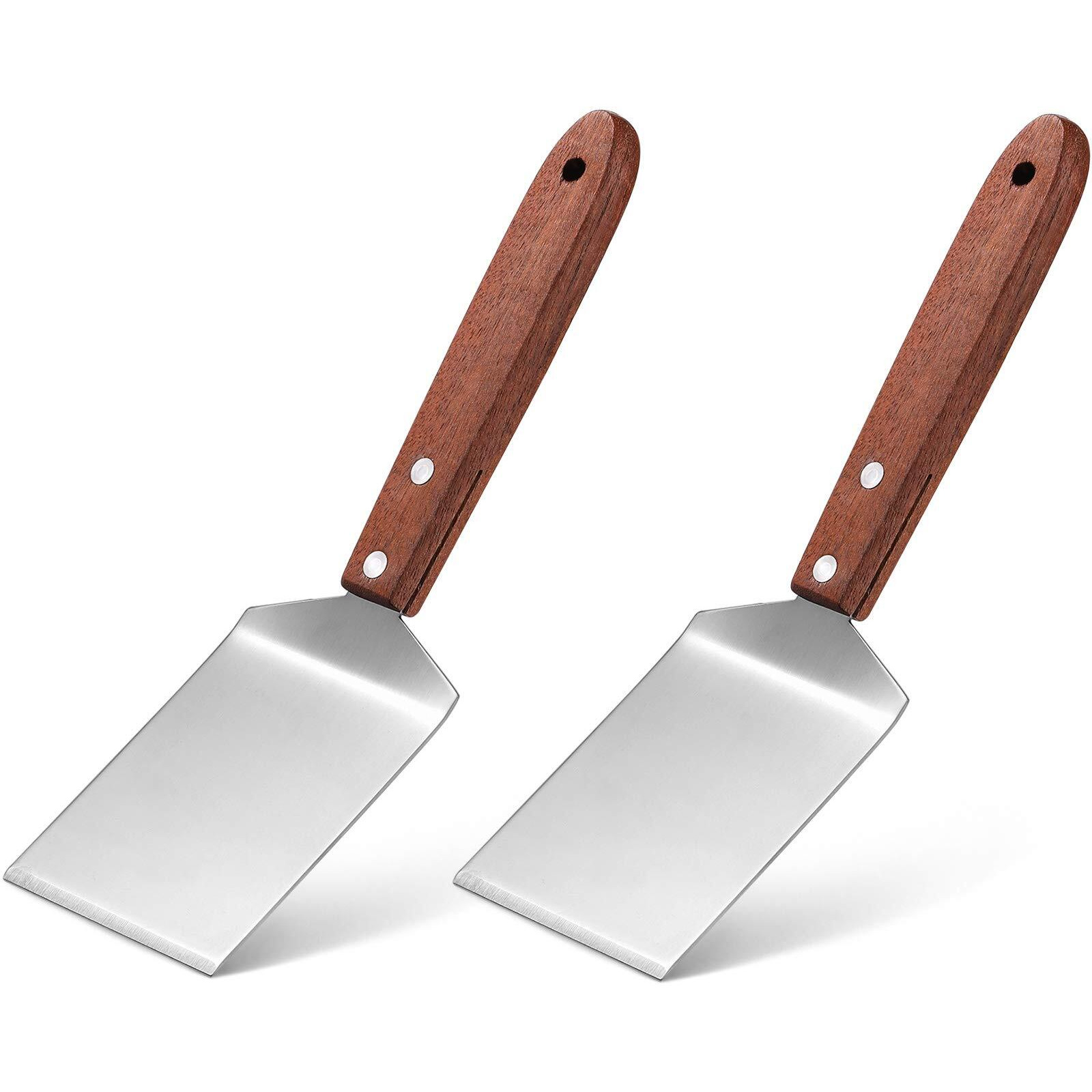 Newtay 2 Pieces Small Brownie Cookie Spatula Metal Stainless Steel Spatula With Wooden Handle Heavy Duty Spatula For Kitchen Cooking Chef Baking Scraper Turner, 2.5 X 8.2 Inch