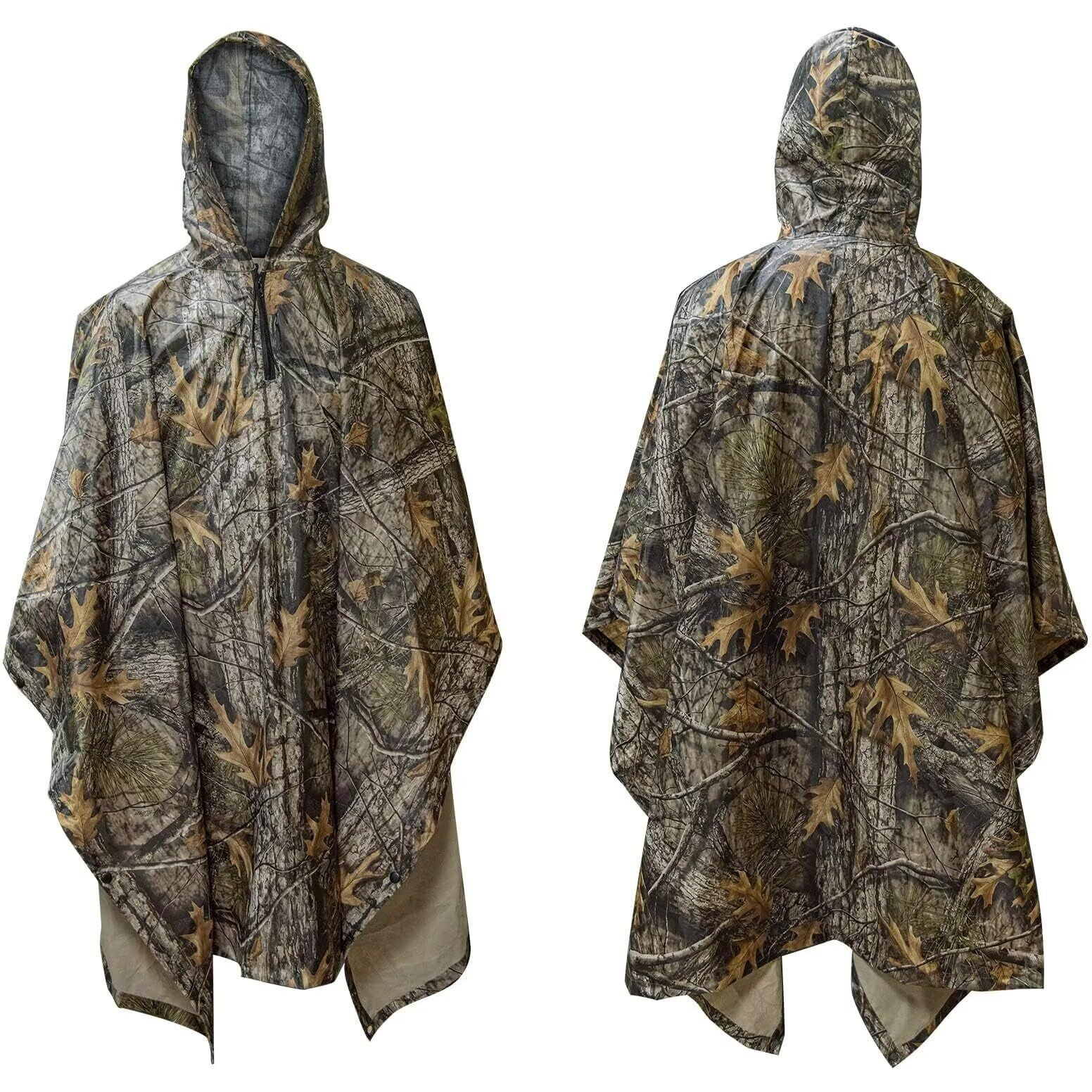 Loogu Rain Poncho Waterproof Hooded Rain Coat Multi-Use Camo Shelter Ground Sheet For Hunting Camping Hiking