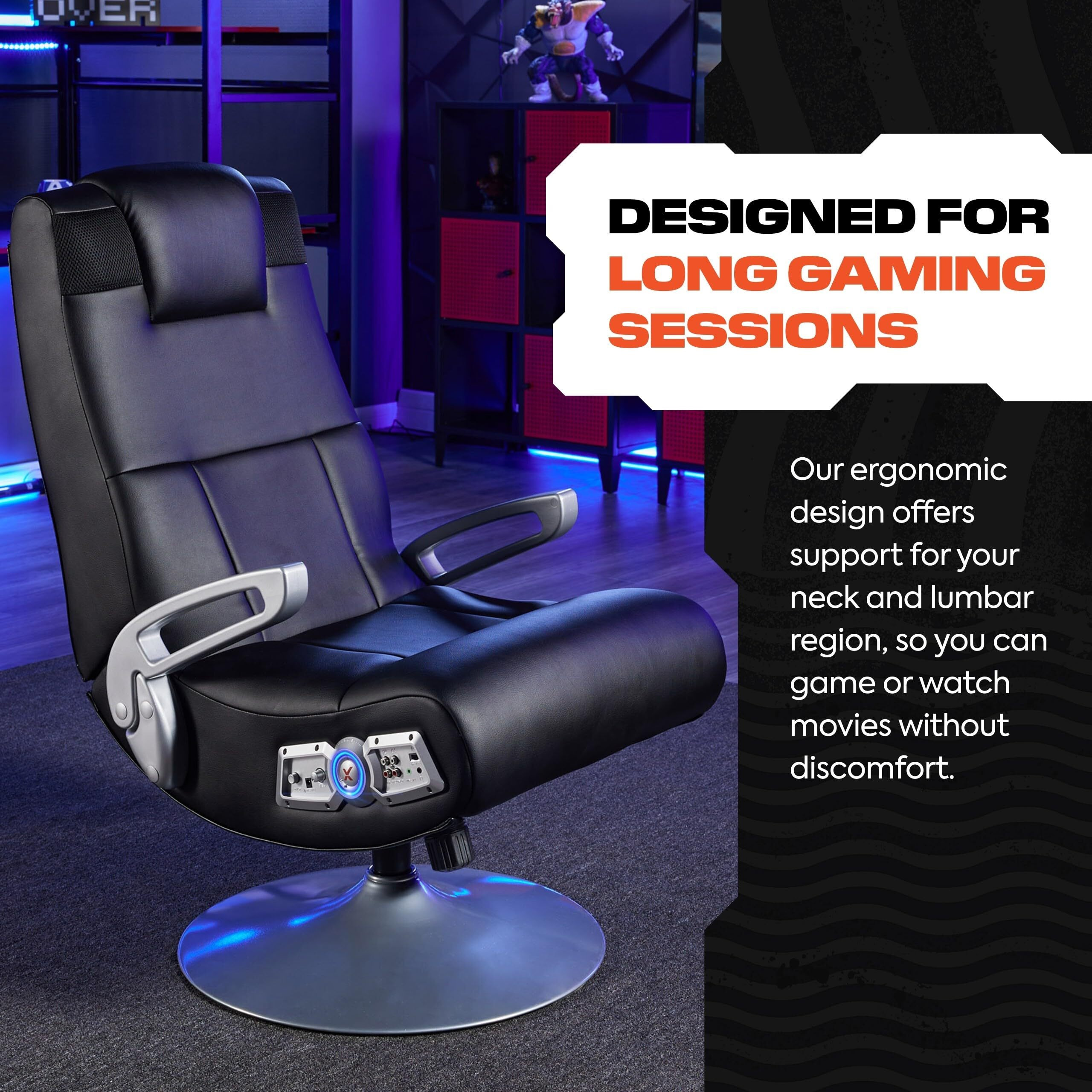 X Rocker Se Pro Bluetooth Pedestal Chair - Video Gaming Lounging Chair With Immersive Audio With 2 Speakers & Subwoofer - Ergonomic Design - Tilt & Swivel Chair Base - Black/Silver