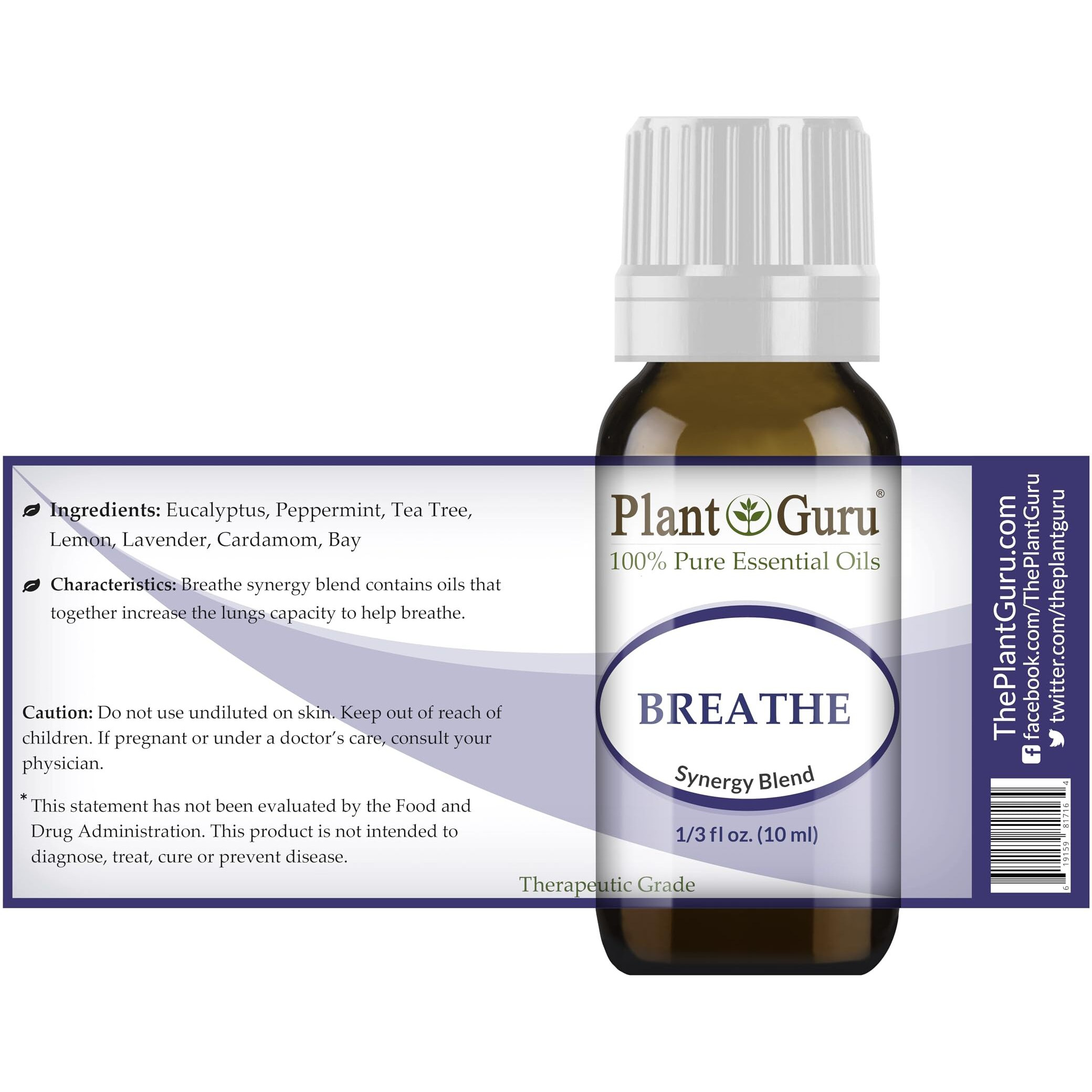 Plant Guru Breathe Synergy Blend 10 Ml - 100% Pure Therapeutic Grade Essential Oil