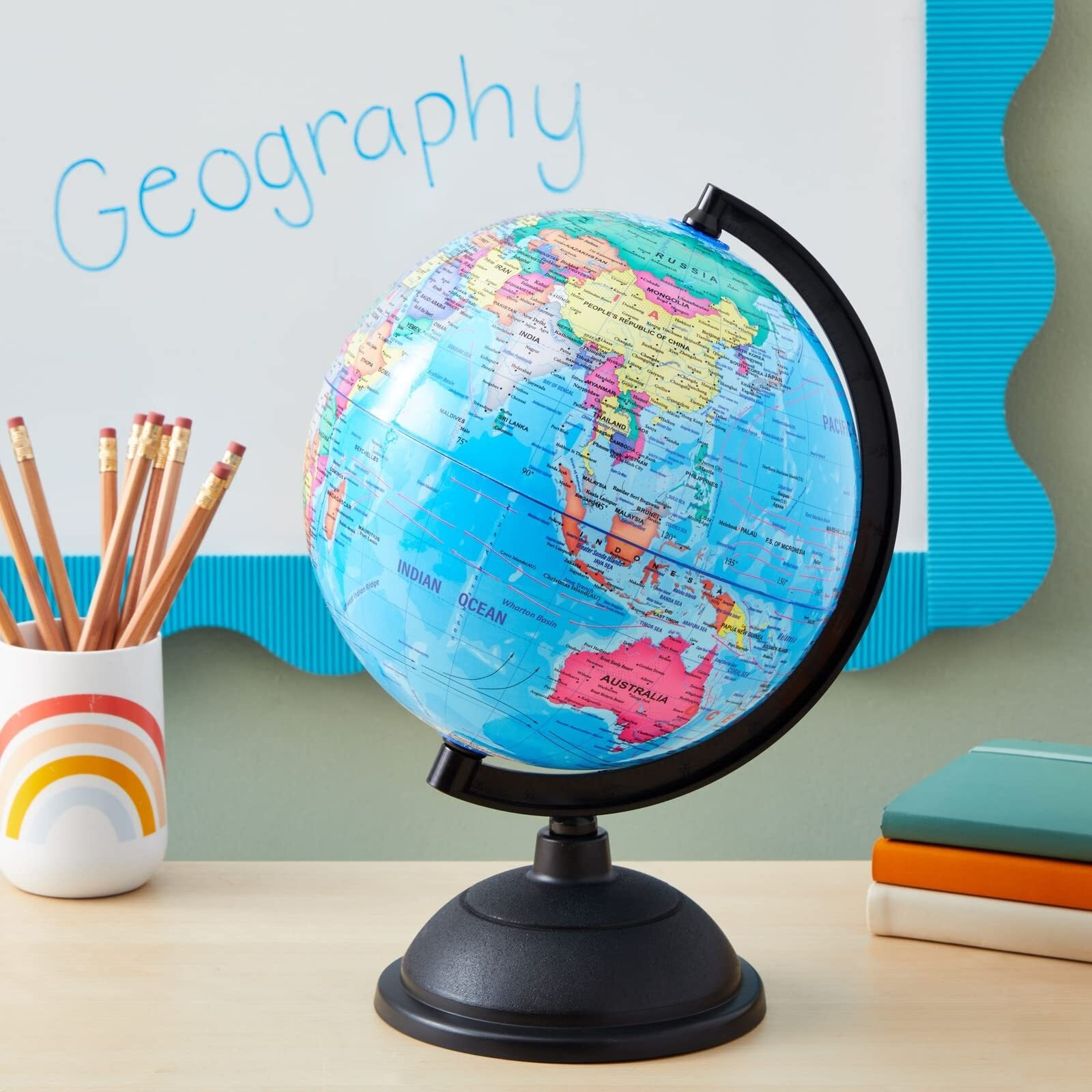 Juvale Rotating World Globe With Stand For Kids Learning, 8-Inch Spinning Earth Globe For Classroom Geography Education