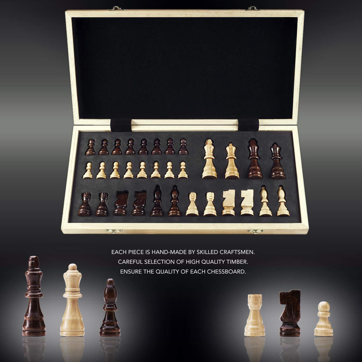 Amerous Chess Set, 15"&quotX15"" Folding Magnetic Wooden Standard Chess Game Board Set With Wooden Crafted Pieces And Chessmen Storage Slots
