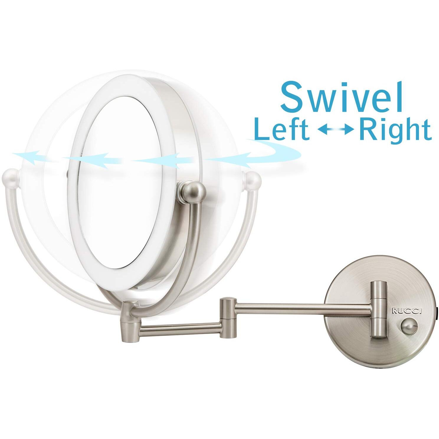 Wall Mount Led Lighted Makeup Mirror, Ac Adaptor, 10X/1X Magnification, Satin Nickel Finish 8.6"&quotD X 17.5"&quotL By Rucci