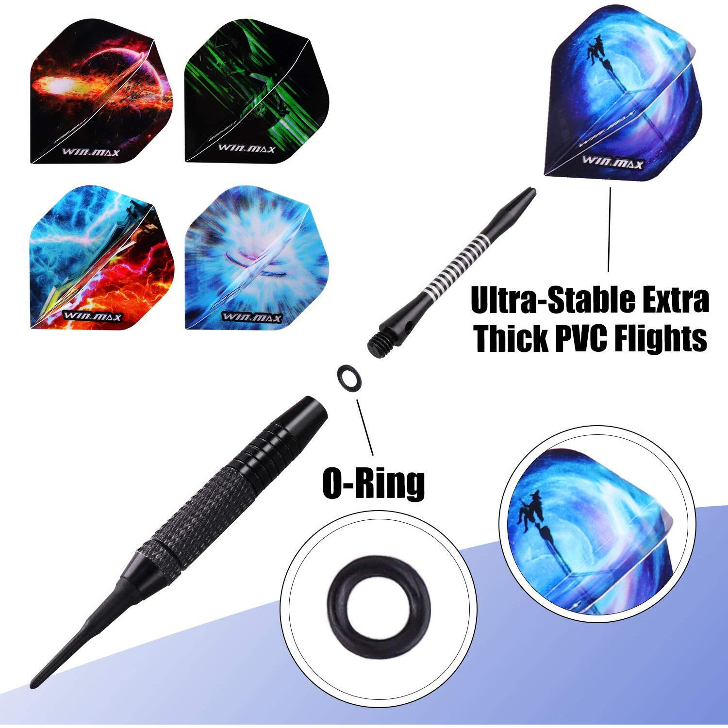 Win.Max Darts Plastic Tip - Soft Tip Darts Set - 12 Pcs 18 Gram With 100 Extra Dart Tips 12 Flights Flight Protectors And Wrench For Electronic Dart Board