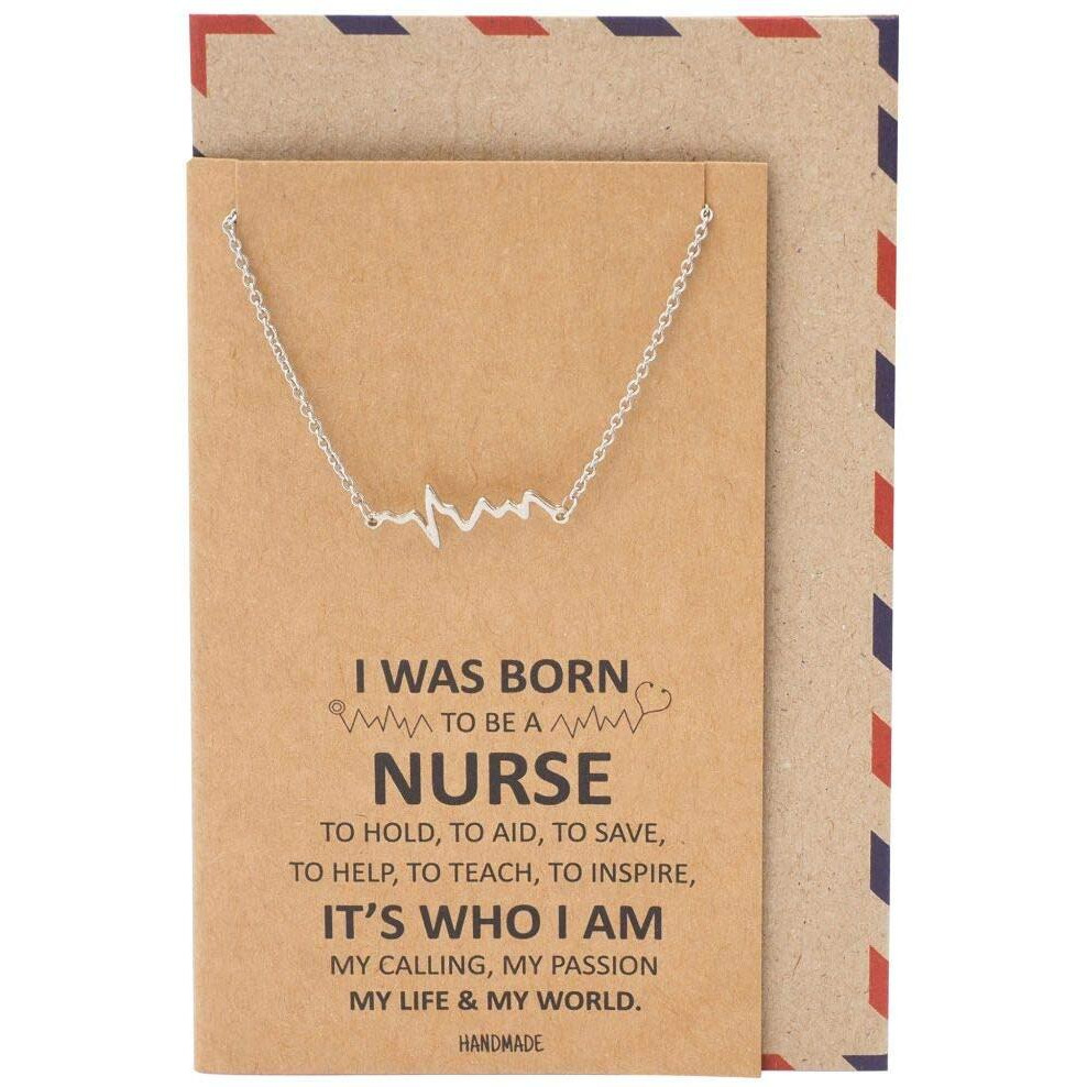 Quan Jewelry Ekg Heartbeat Necklace, Lifeline Pulse Pendant, Female Nurse Rn Nursing School Graduation Gifts With Greeting Card