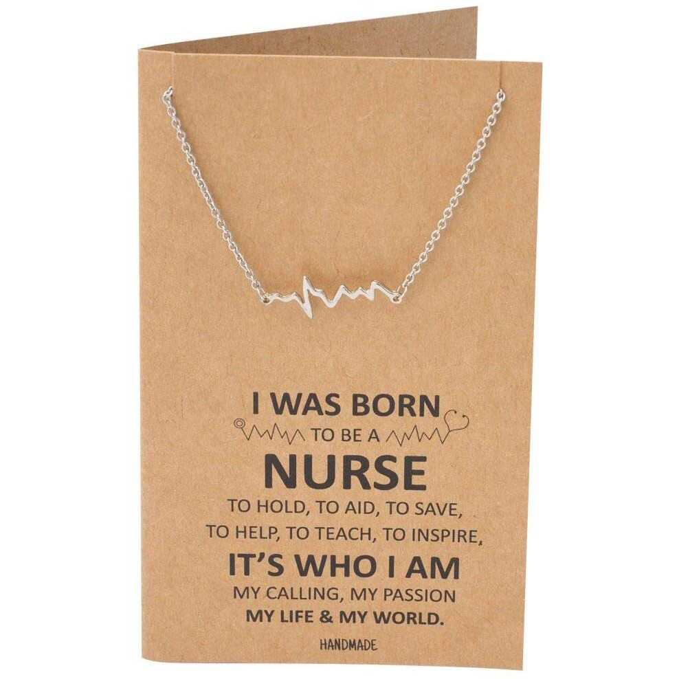 Quan Jewelry Ekg Heartbeat Necklace, Lifeline Pulse Pendant, Female Nurse Rn Nursing School Graduation Gifts With Greeting Card