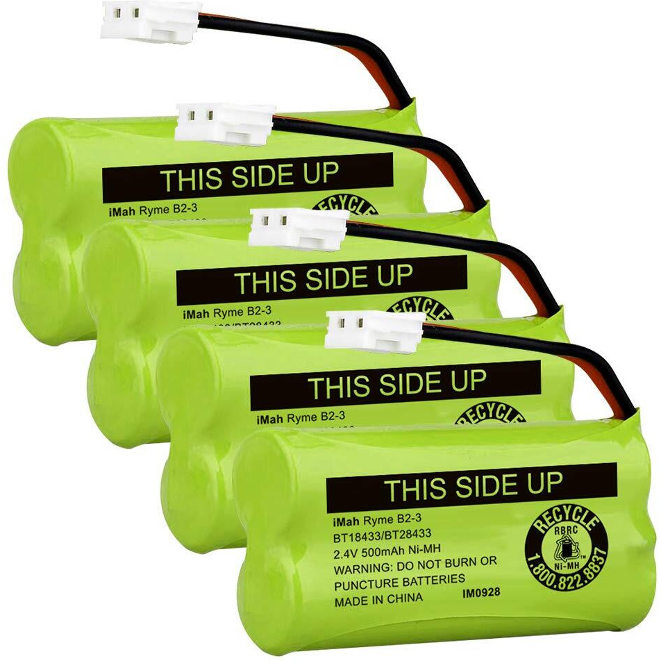 Imah Bt18433/Bt28433 2.4V 500Mah Ni-Mh Cordless Phone Battery Pack, Also Compatible With Vtech At&T Telephone Batteries Bt184342/Bt284342 Bt8300 Bt1011 Bt1018 Bt1022 Bt1031 2Sn-Aaa55H-S-J1, Pack Of 4