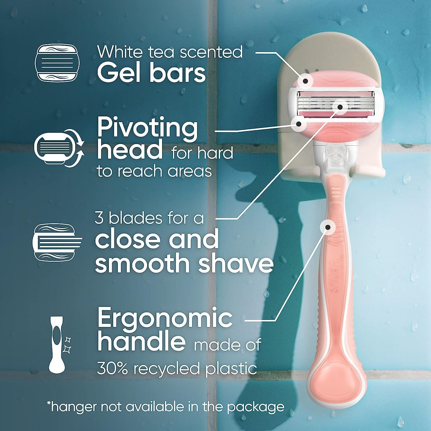 Gillette Venus Comfortglide White Tea Women's Razor 1 Handle + 4 Blade Refills, Holiday Gifts For Women