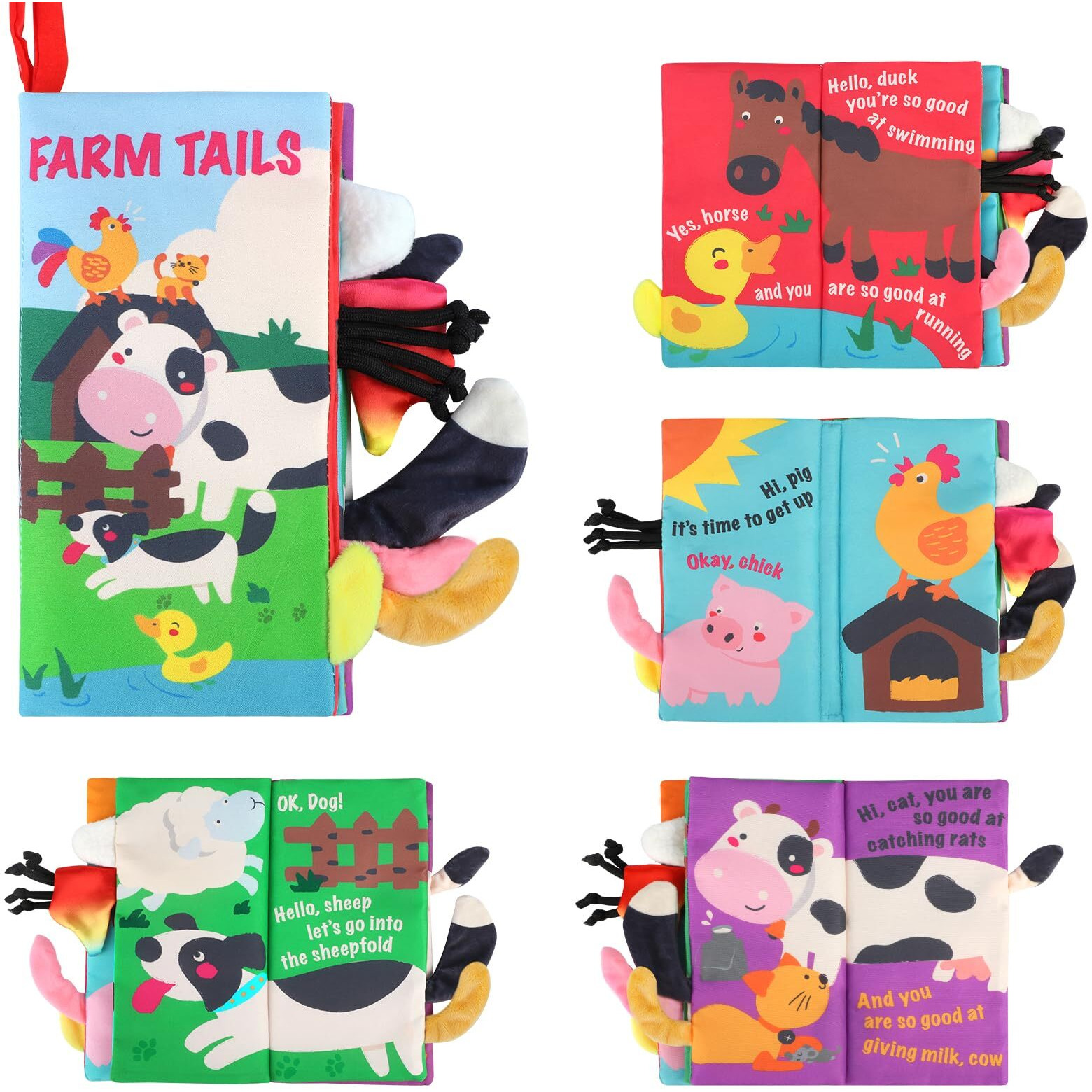 Beiens Baby Books Toys, Touch And Feel Crinkle Cloth Books For Babies, Infants & Toddler, Early Development Interactive Car & Stroller Soft Toys For Boys & Girls (Farm Tails-1 Book)