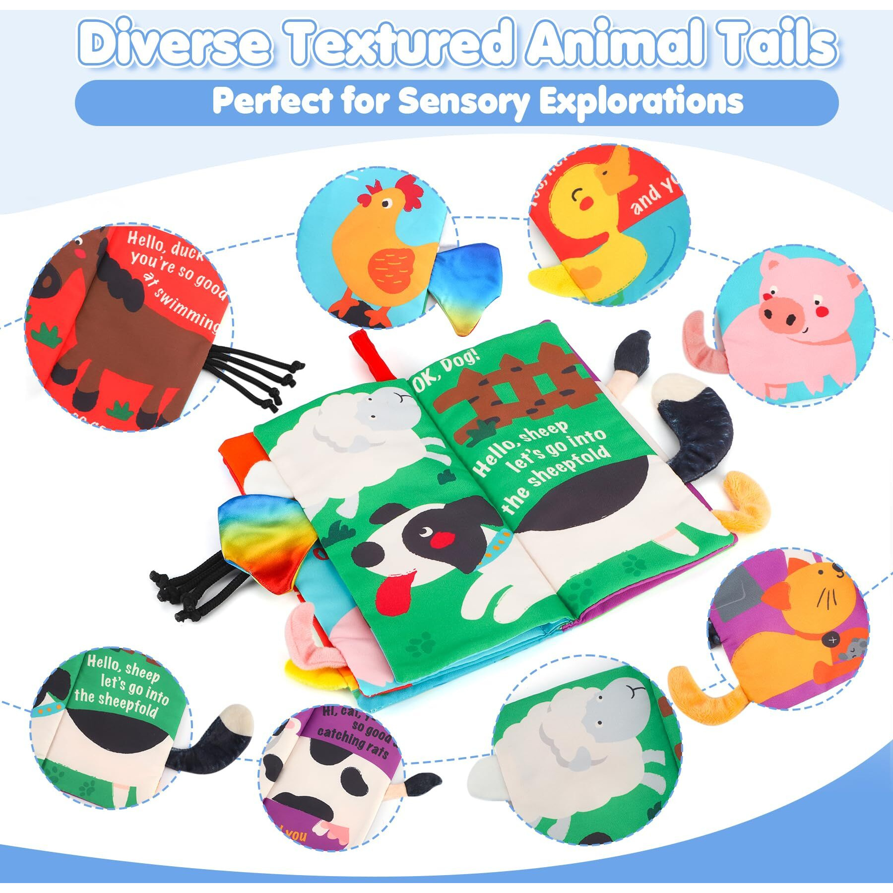 Beiens Baby Books Toys, Touch And Feel Crinkle Cloth Books For Babies, Infants & Toddler, Early Development Interactive Car & Stroller Soft Toys For Boys & Girls (Farm Tails-1 Book)