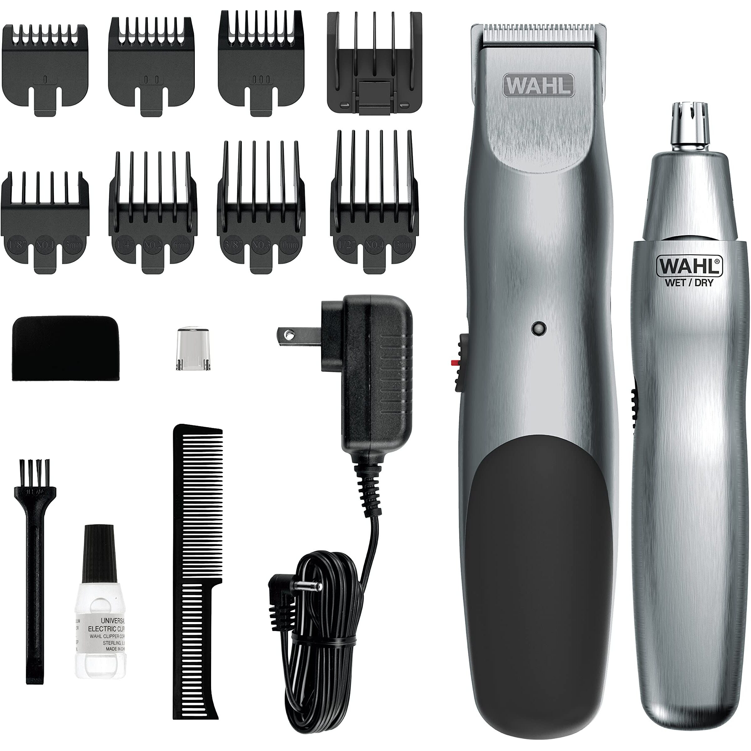 Wahl Groomsman Cord/Cordless Hair Trimmer Kit For Men For Mustaches, Hair, Nose Hair, And Light Detailing And Grooming With Bonus Wet/Dry Electric Battery Nose Trimmer - Model 5623V