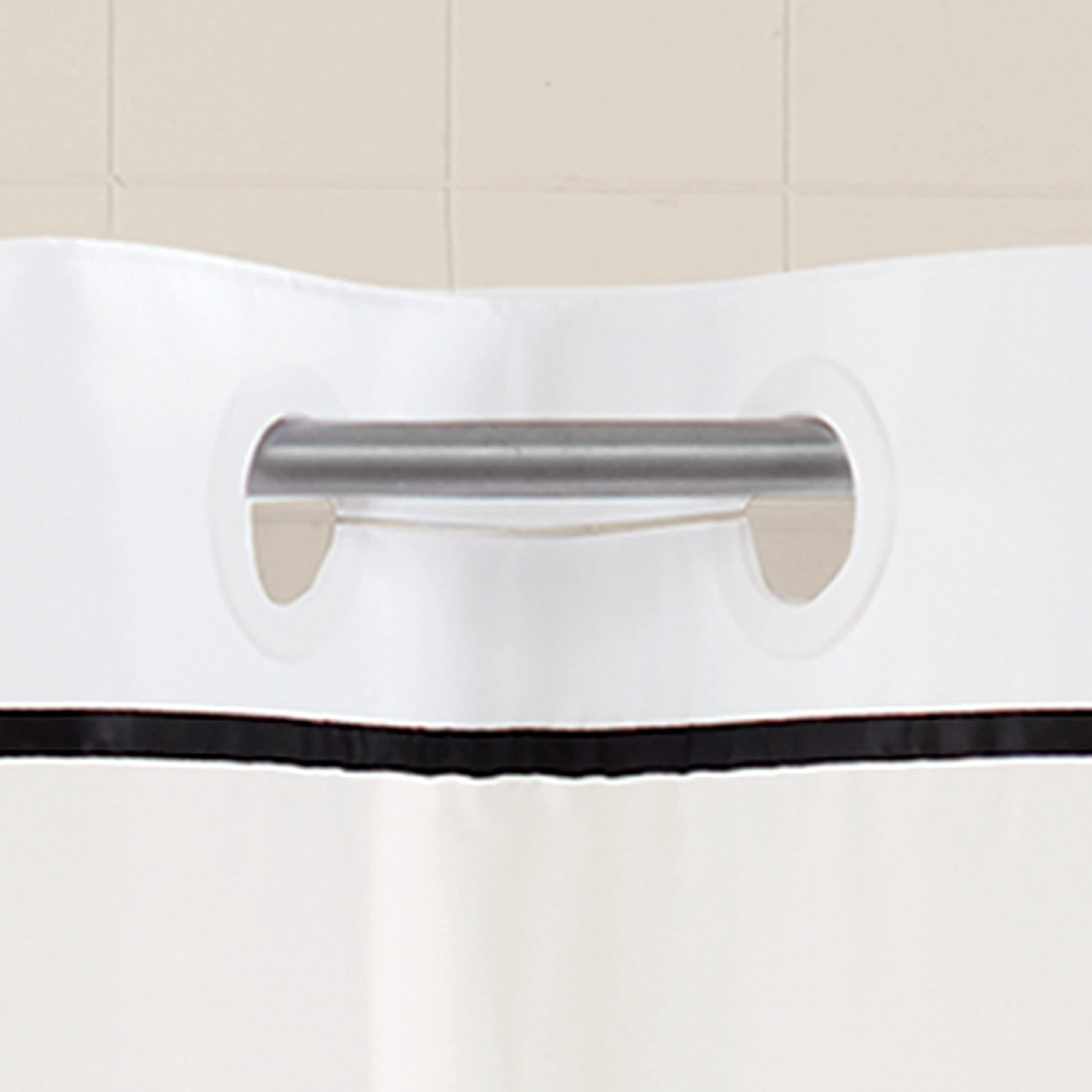 Hookless It's A Snap Monterey Shower Curtain, 3-In-1 Shower Curtain Set Includes Fabric Shower Curtain With Sheer Top Window, Flex-On Rings & Peva Liner, 71"" X 74"", White/Black