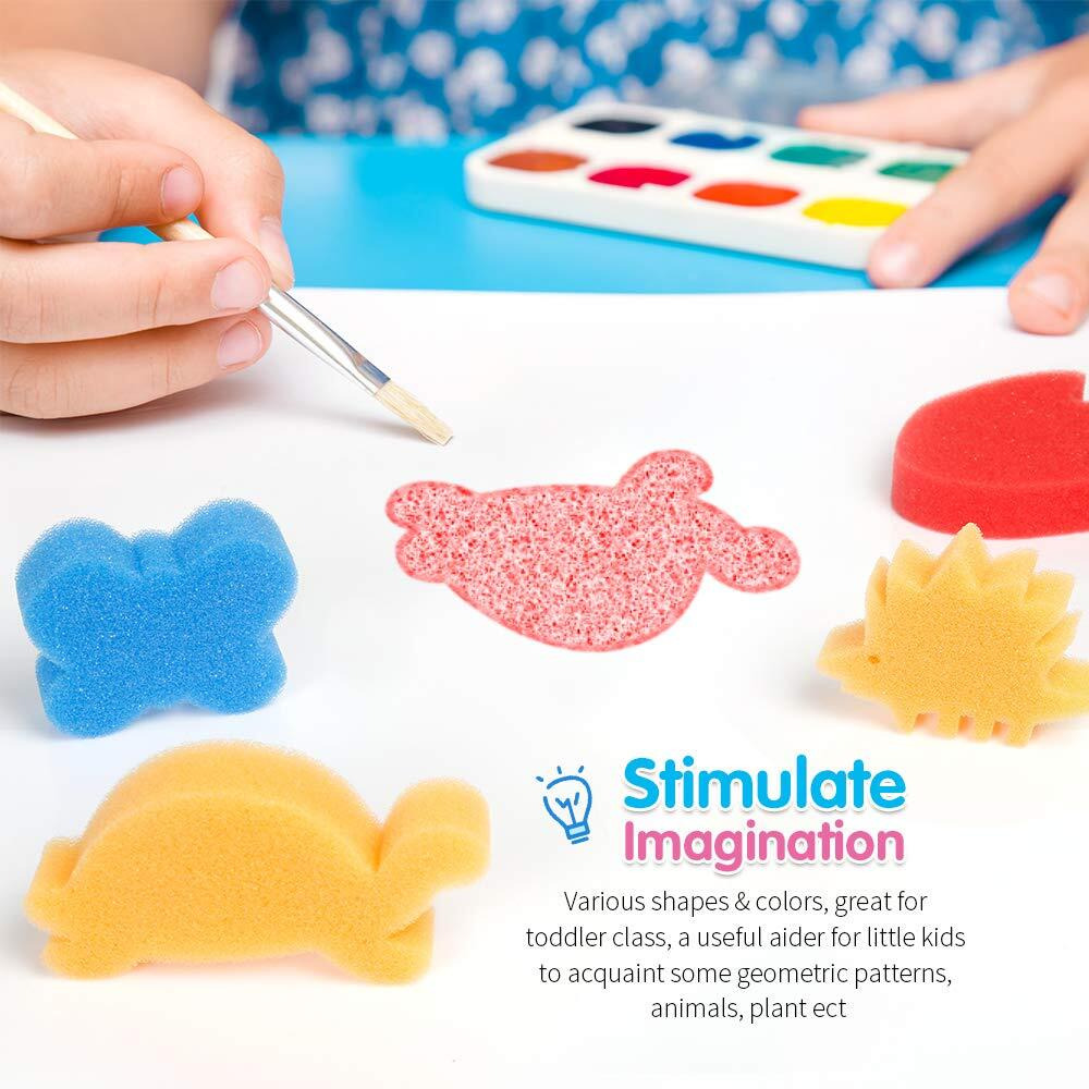 Leobro 30Pcs Sponge Painting Shapes Painting Craft Sponge For Toddlers Assorted Pattern Early Learning Sponge