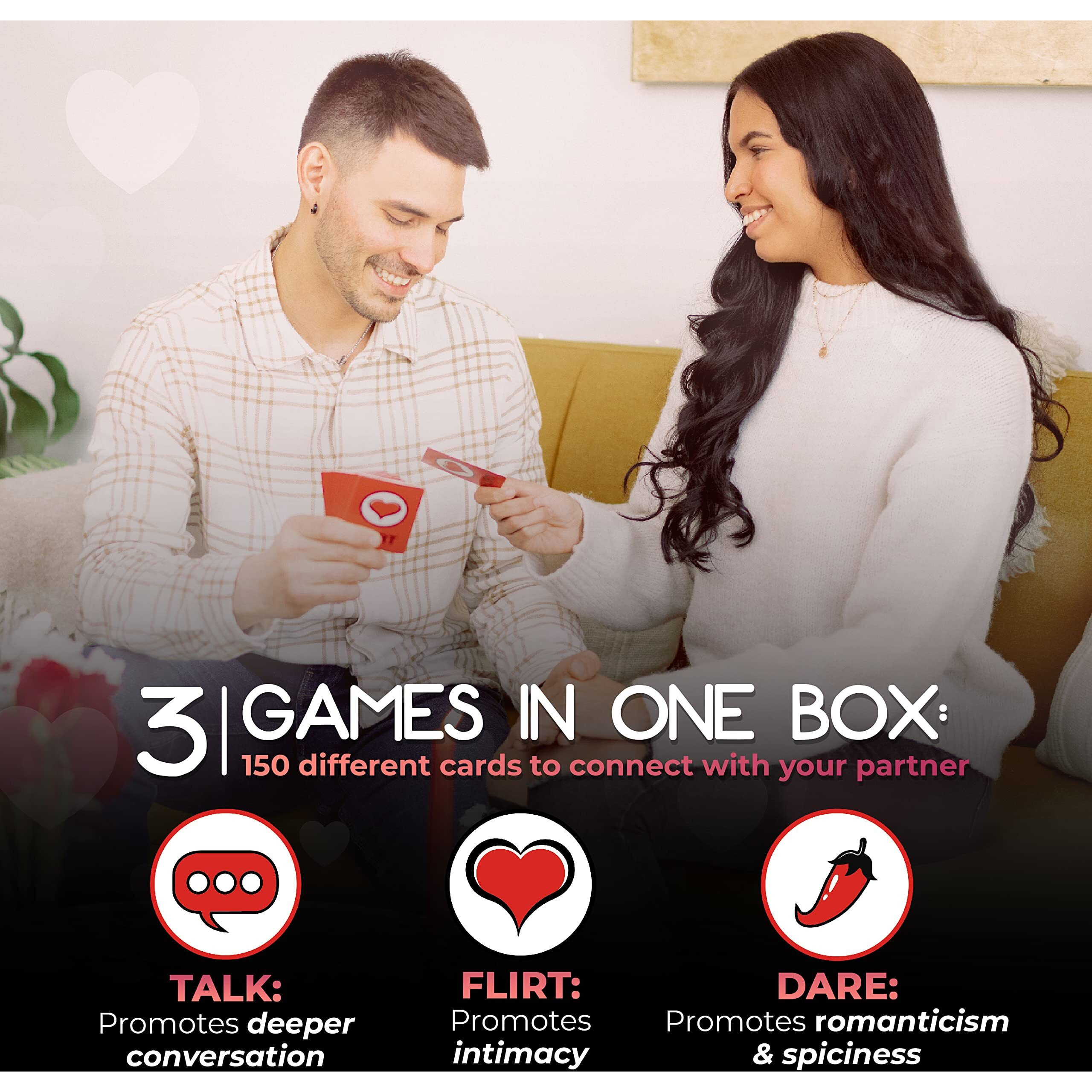 Artagia Romantic Game For Couples - Date Night Ideas Girlfriend, Boyfriend, Newlywed, Wife Or Husband. 3 Games In 1 Talk, Flirt, Dare. Reignite And Deepen Relationship With Your Partner.
