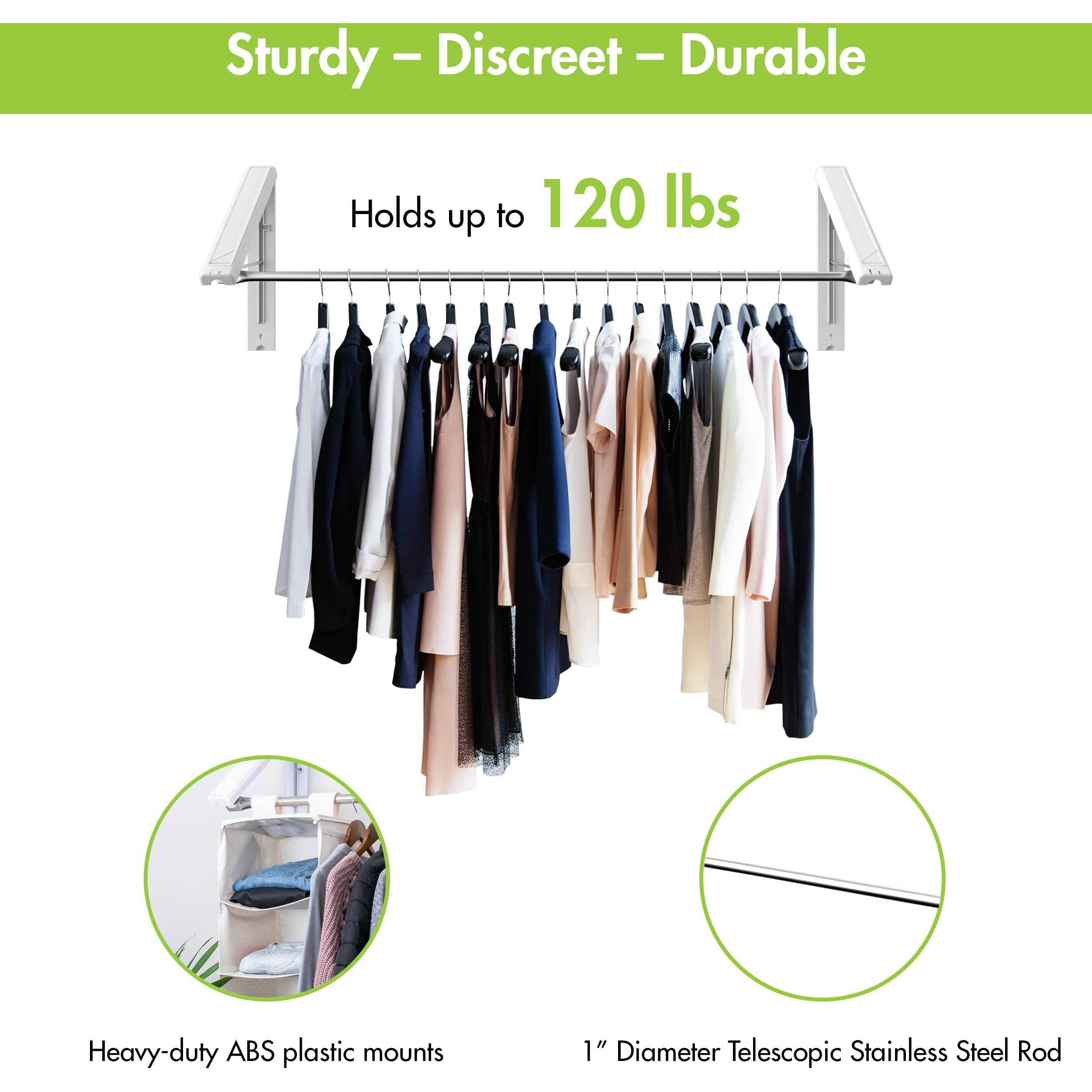 Quikcloset - The Original Foldable Collapsible Wall Mounted Clothes Drying Rack - Space Saving Closet Organizer