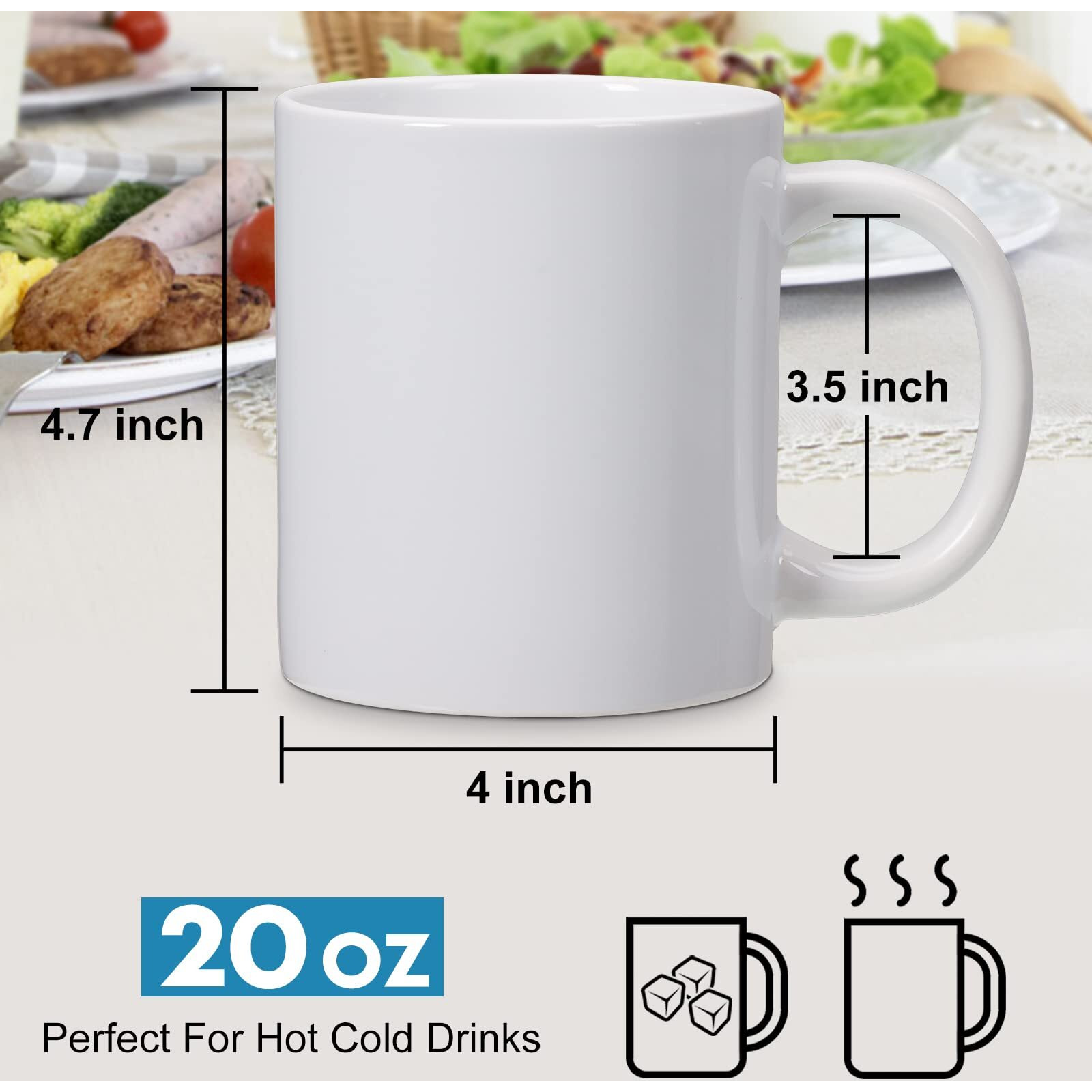 Cailide 20Oz Sublimation Blank Large Mugs And Big Handle Set Of 2 Professional Grade Mugs White Coated Ceramic Cup For Coffee Tea Or Diy Gifts (20Oz)