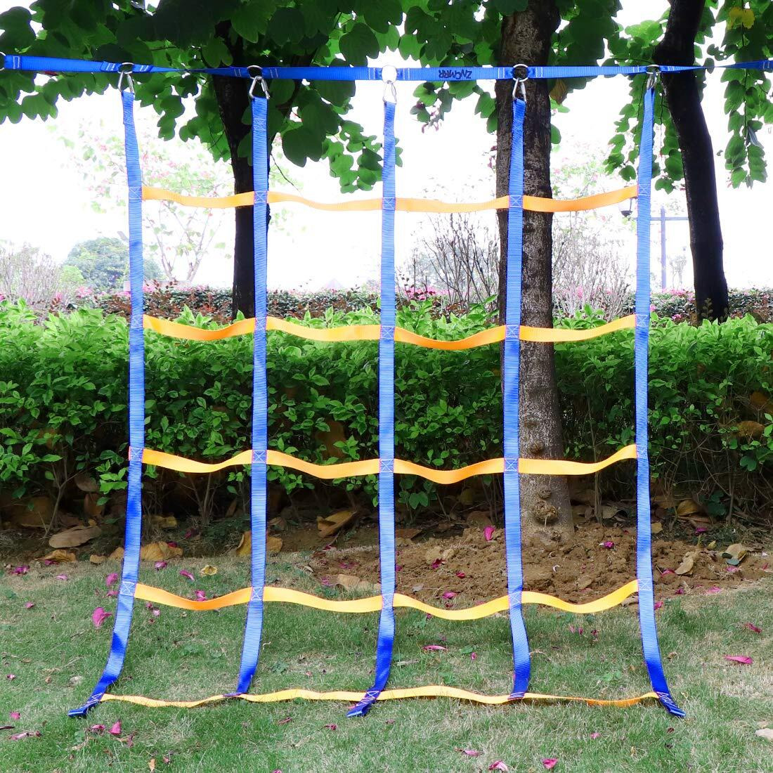 Climbing Net For Kids Outdoor, Portable Ninja Cargo Net Rope Ladder Monkey Bars For Ninja Slackline, Jungle Gyms, Swing Set, Ninja Warrior Style Obstacle Courses For Outdoor Treehouse