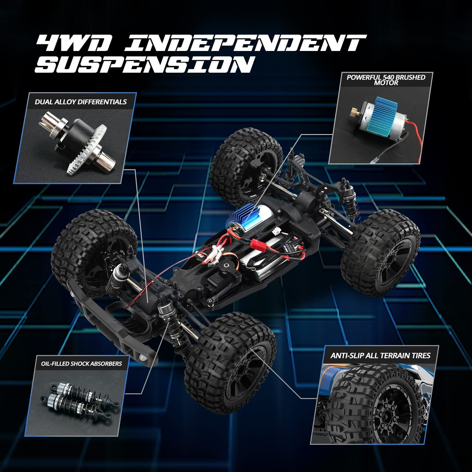 Holyton 110 Large High Speed Remote Control Car With Led Shell Lights, 48+ Km/H, 4Wd Offroad Monster Truck For Adults & Kids, Hobby Rc Truck Vehicle, 2 Battery Crawler Toy Gift For Boy