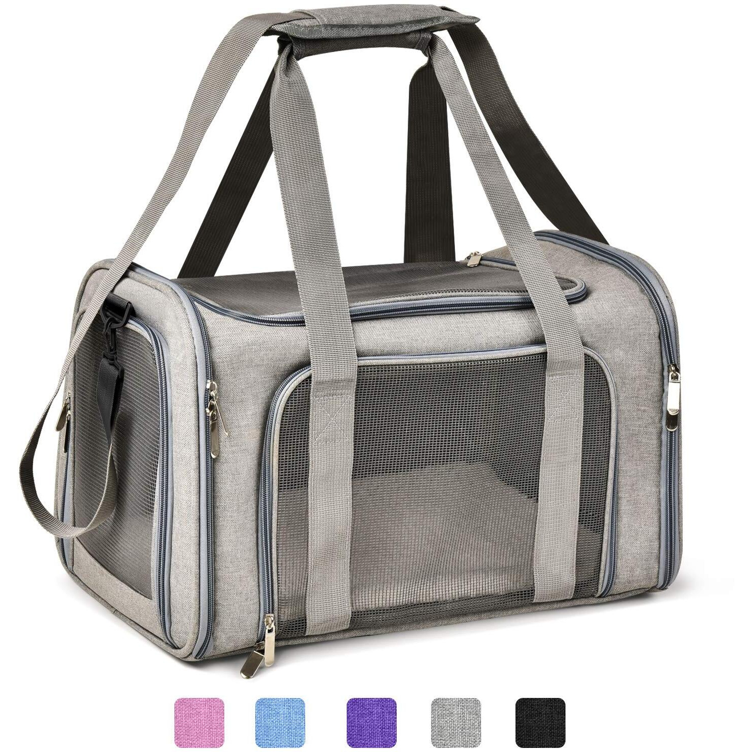 Henkelion Cat, Dog Carrier For Small Medium Cats Puppies Up To 15 Lbs, Tsa Airline Approved Carrier Soft Sided, Collapsible Travel Puppy Carrier - Grey