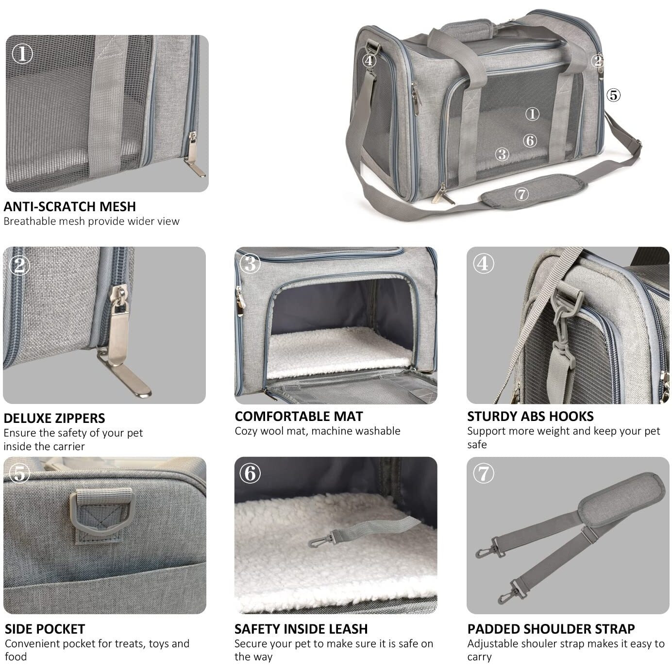 Henkelion Cat, Dog Carrier For Small Medium Cats Puppies Up To 15 Lbs, Tsa Airline Approved Carrier Soft Sided, Collapsible Travel Puppy Carrier - Grey