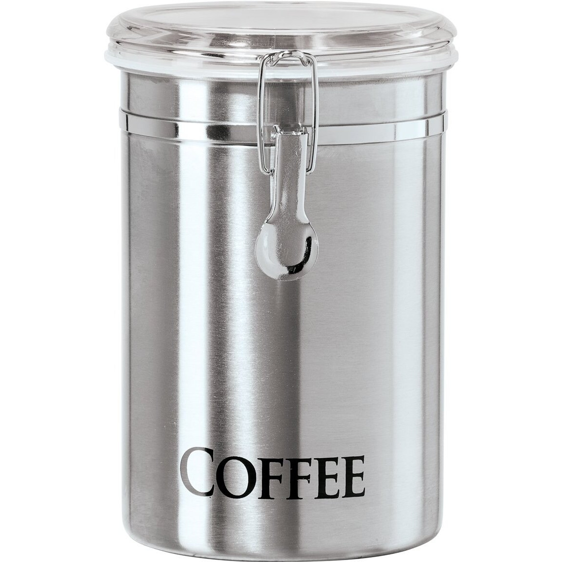 Oggi Stainless Steel Coffee Canister 62 Fl Oz - Airtight Clamp Lid, Clear See-Thru Top - Ideal For Coffee Bean Storage, Ground Coffee Storage, Kitchen Storage, Pantry Storage. Large Size 5"" X 7.5"".
