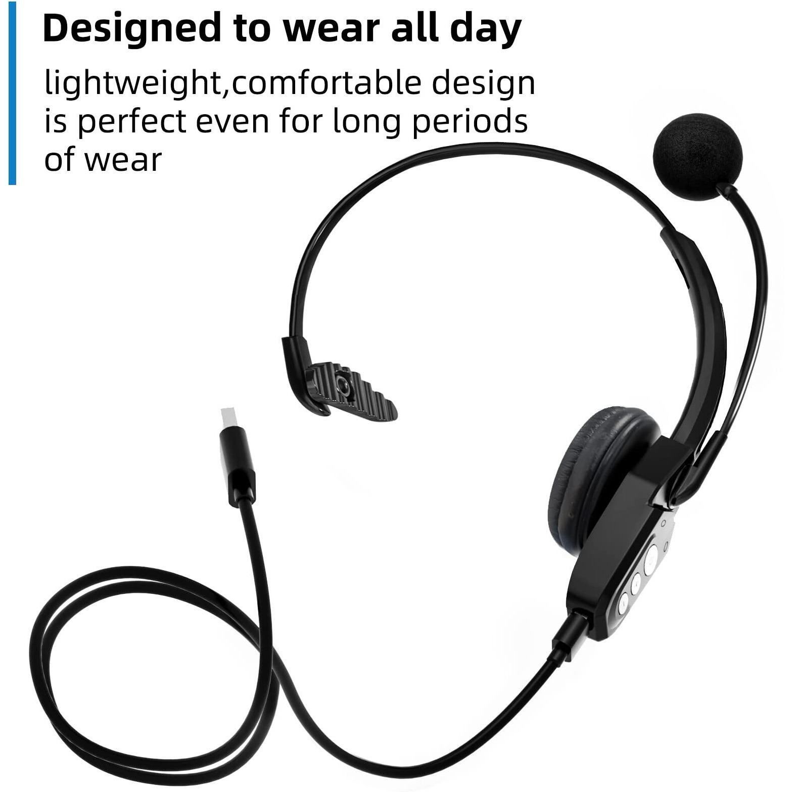 Conambo Bluetooth Headset V5.0, Wireless Headset With Noise Cancelling Microphone, 16Hrs Hd Talktime, On Ear Bluetooth Headphone For Cell Phone Trucker Engineers Business Home Office