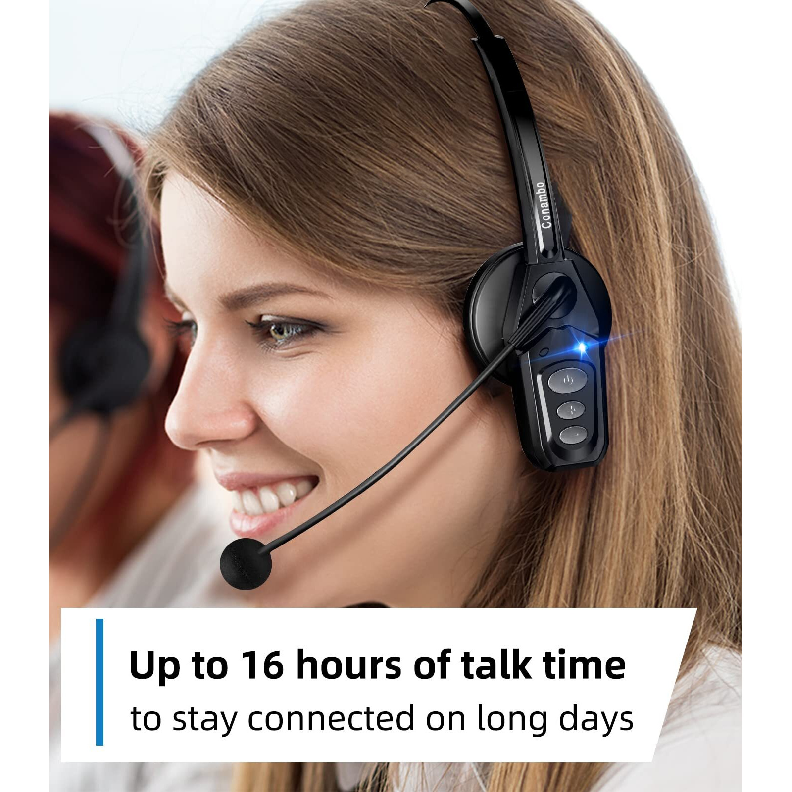 Conambo Bluetooth Headset V5.0, Wireless Headset With Noise Cancelling Microphone, 16Hrs Hd Talktime, On Ear Bluetooth Headphone For Cell Phone Trucker Engineers Business Home Office