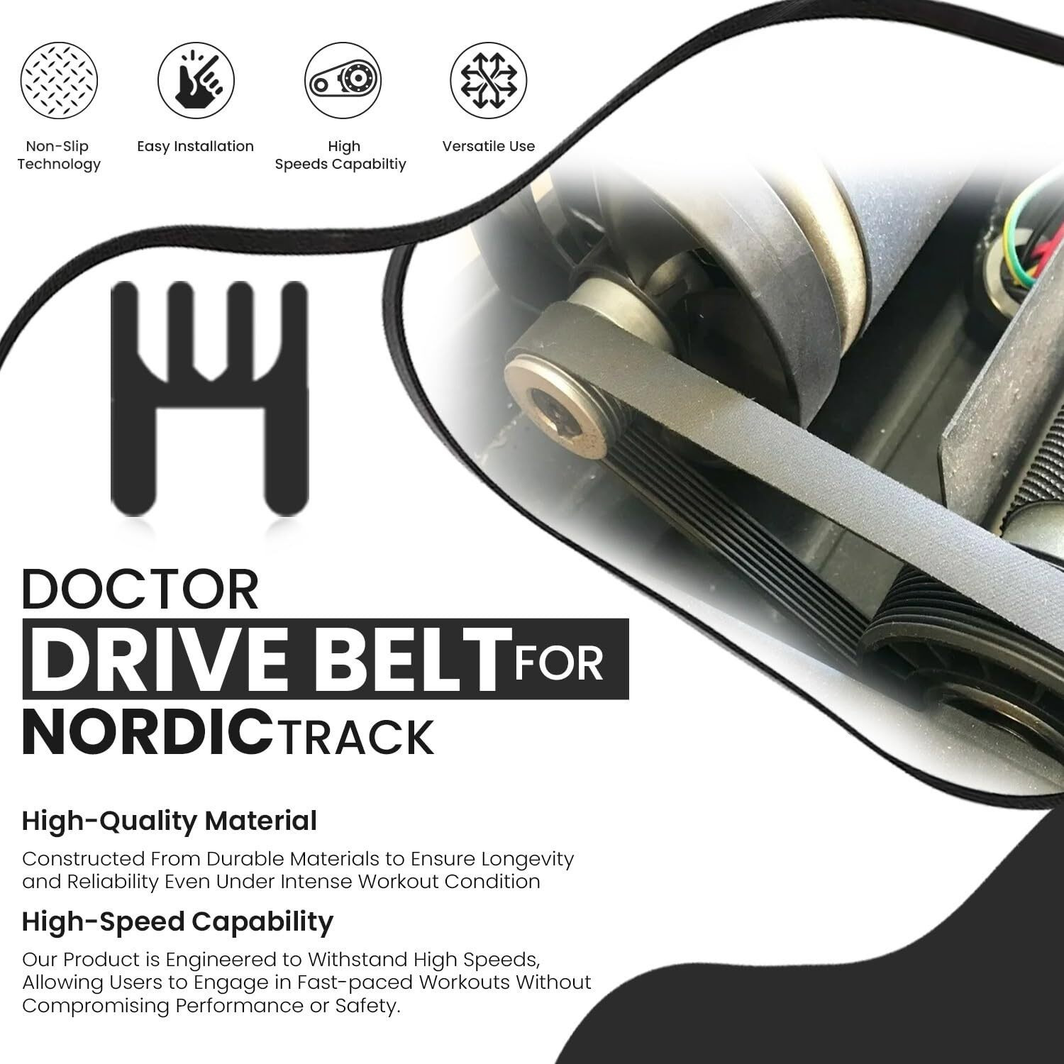 Hydra Fitness Exchange Flexonic Motor Drive Belt Poly Rib High Strength Black Rubber Good Tension V-Belts Micro V Treadmill Motor Belt Oem Equipment Replacement Part 260687, 255589 Works With Image