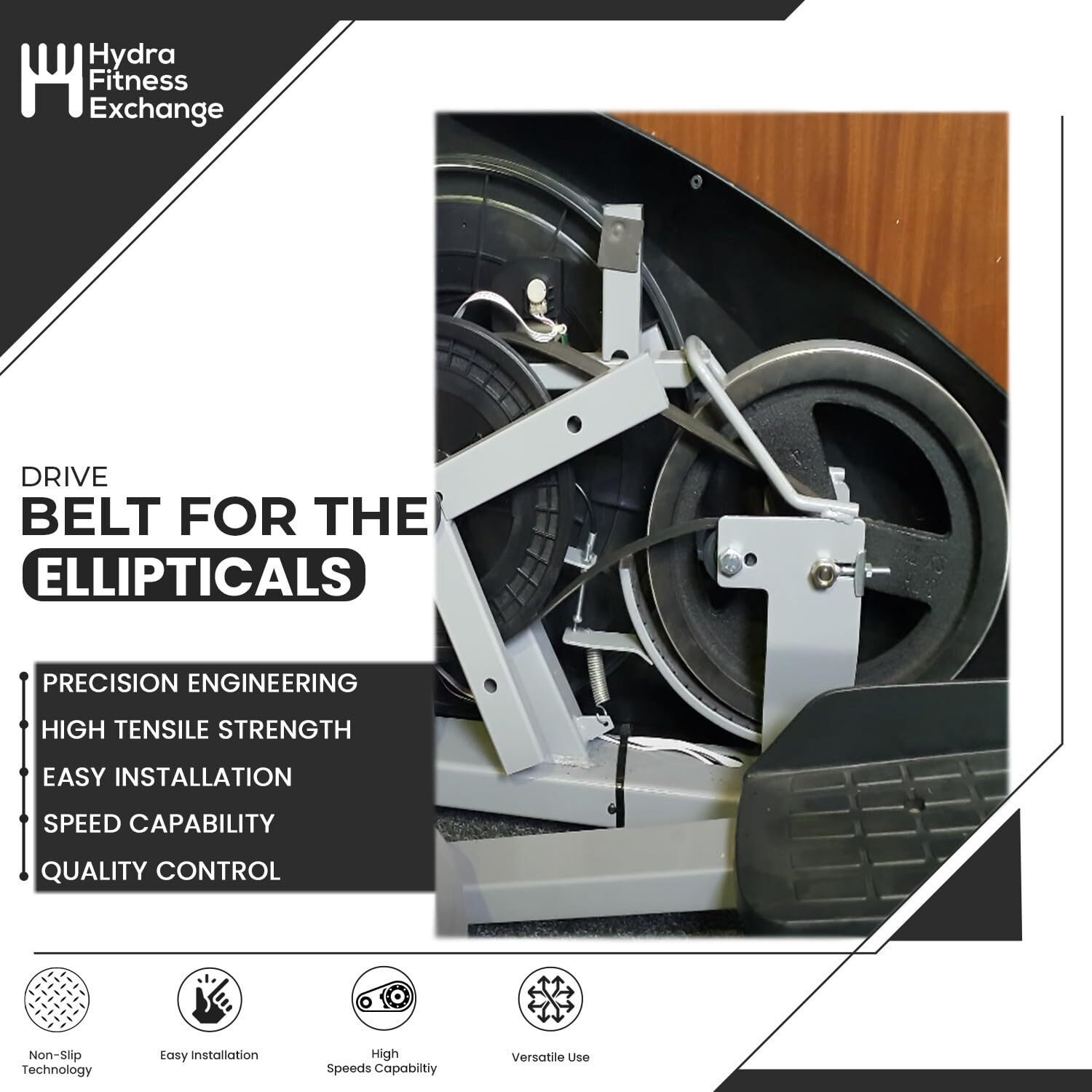 Hydra Fitness Exchange Flexonic Motor Drive Belt Poly Rib High Strength Black Rubber Good Tension V-Belts Micro V Treadmill Motor Belt Oem Equipment Replacement Part 260687, 255589 Works With Image