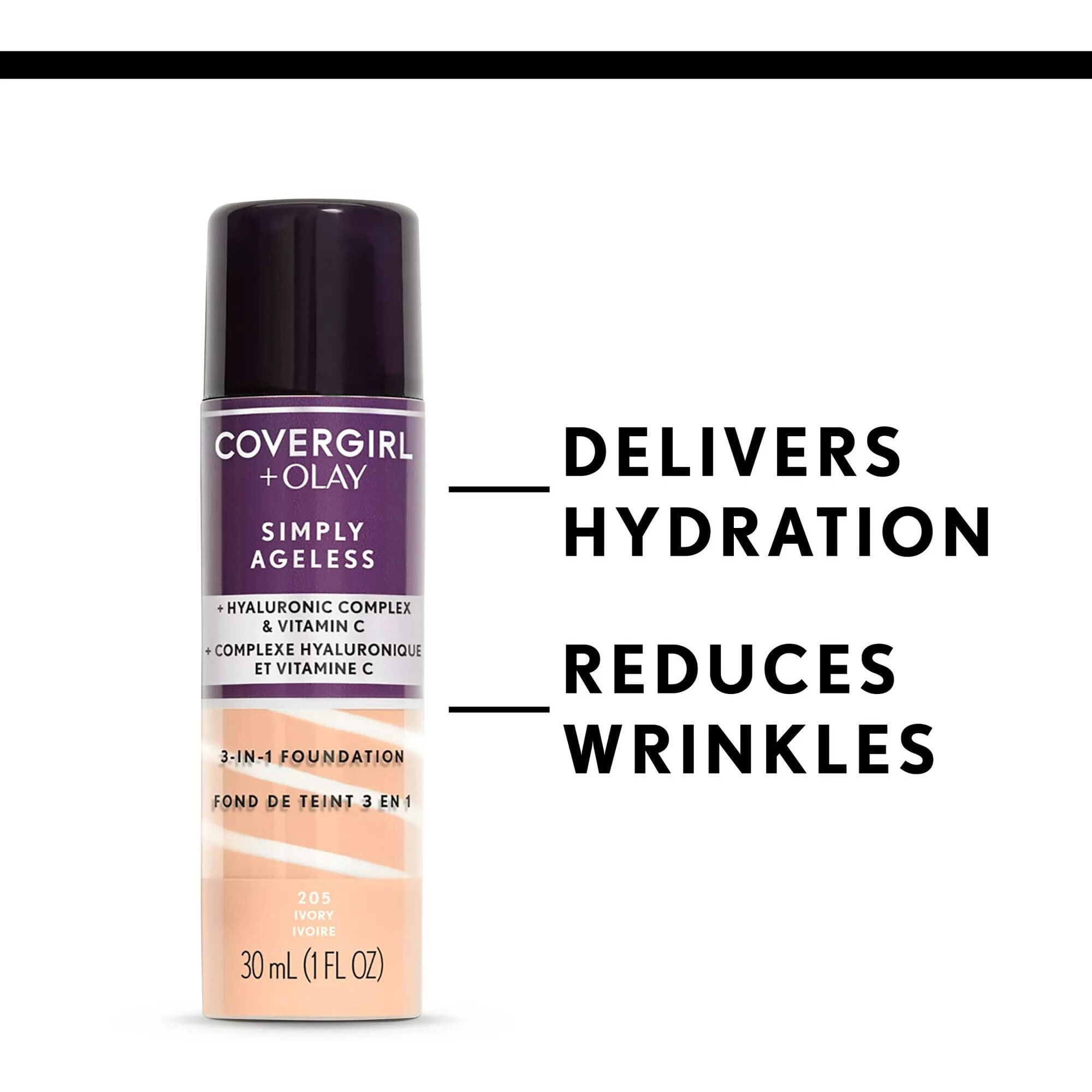 Covergirl & Olay Simply Ageless 3-In-1 Liquid Foundation, Matte Finish, Hyaluronic & Vitamin C Formula, Cruelty Free, Natural Beige, 1 Count