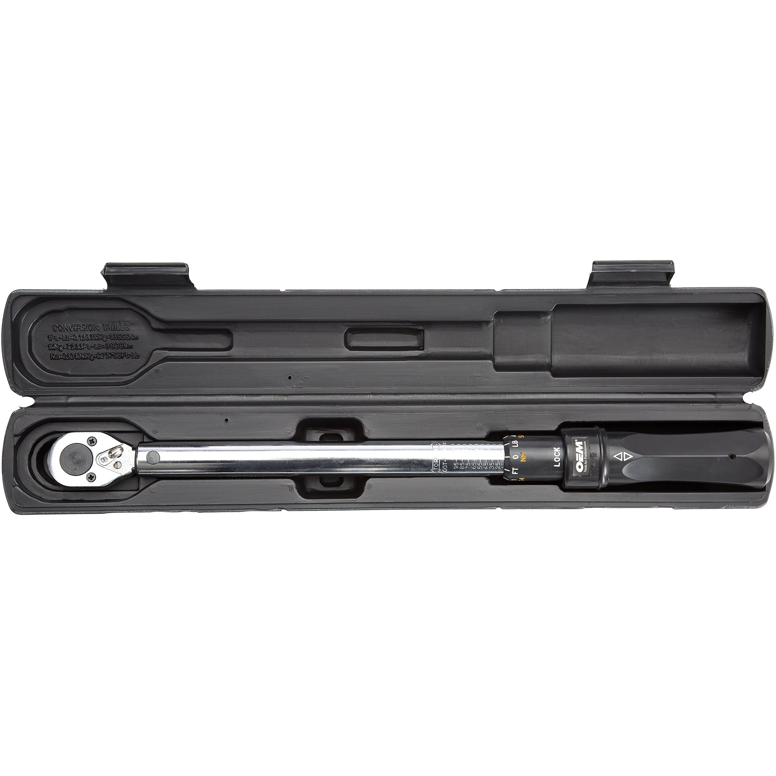 Oemtools 25686 Click Style 3/8 Inch Drive Torque Wrench, 10 - 100 Ft-Lbs. Of Torque, Enough Torque For Tire Lug Nuts, High Accuracy, 45 Tooth Ratchet Head, Chrome