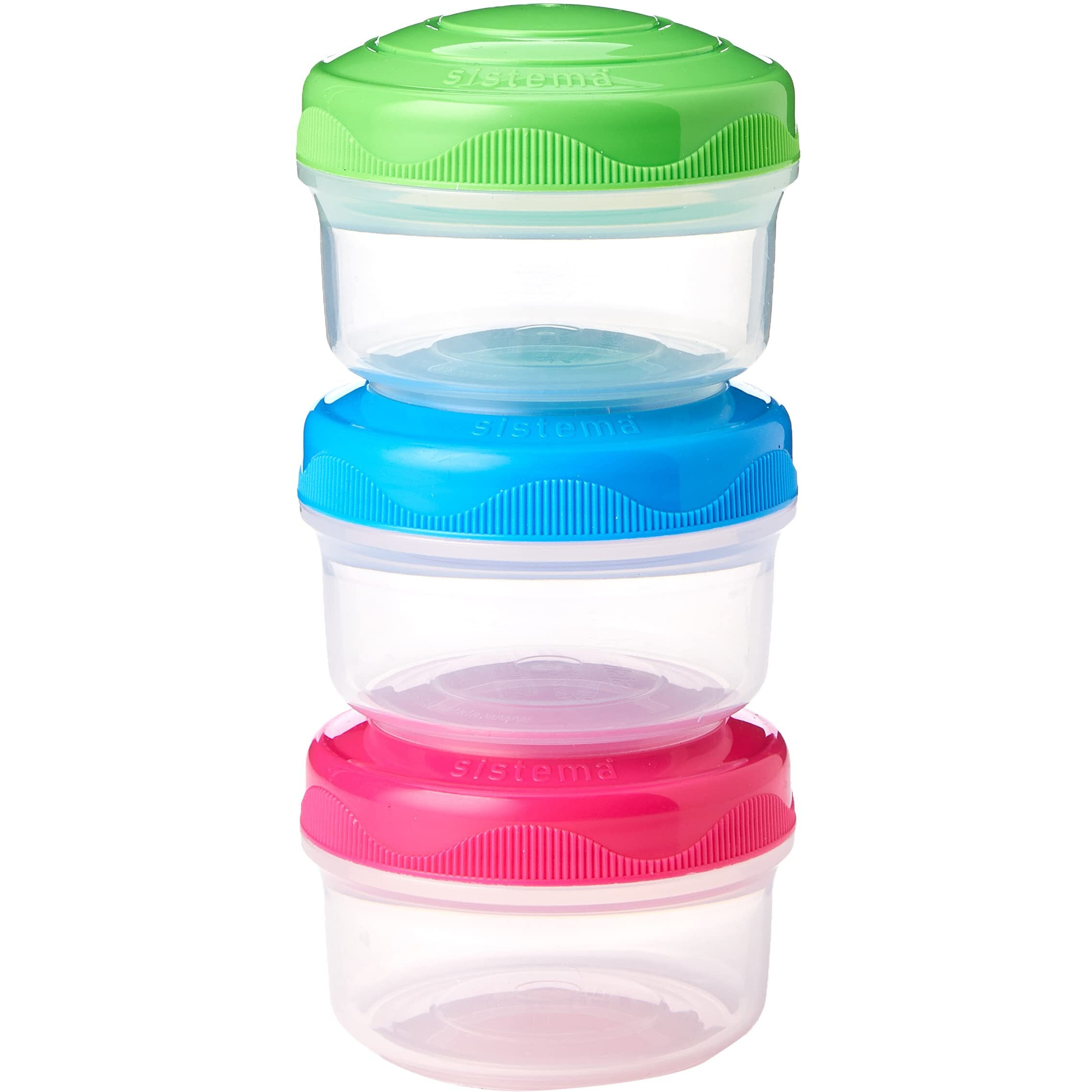 Sistema To Go Collection Mini Bites Small Food Storage Containers, 4.39 Oz./130 Ml, Pink/Green/Blue, 3 Count, Multicolor