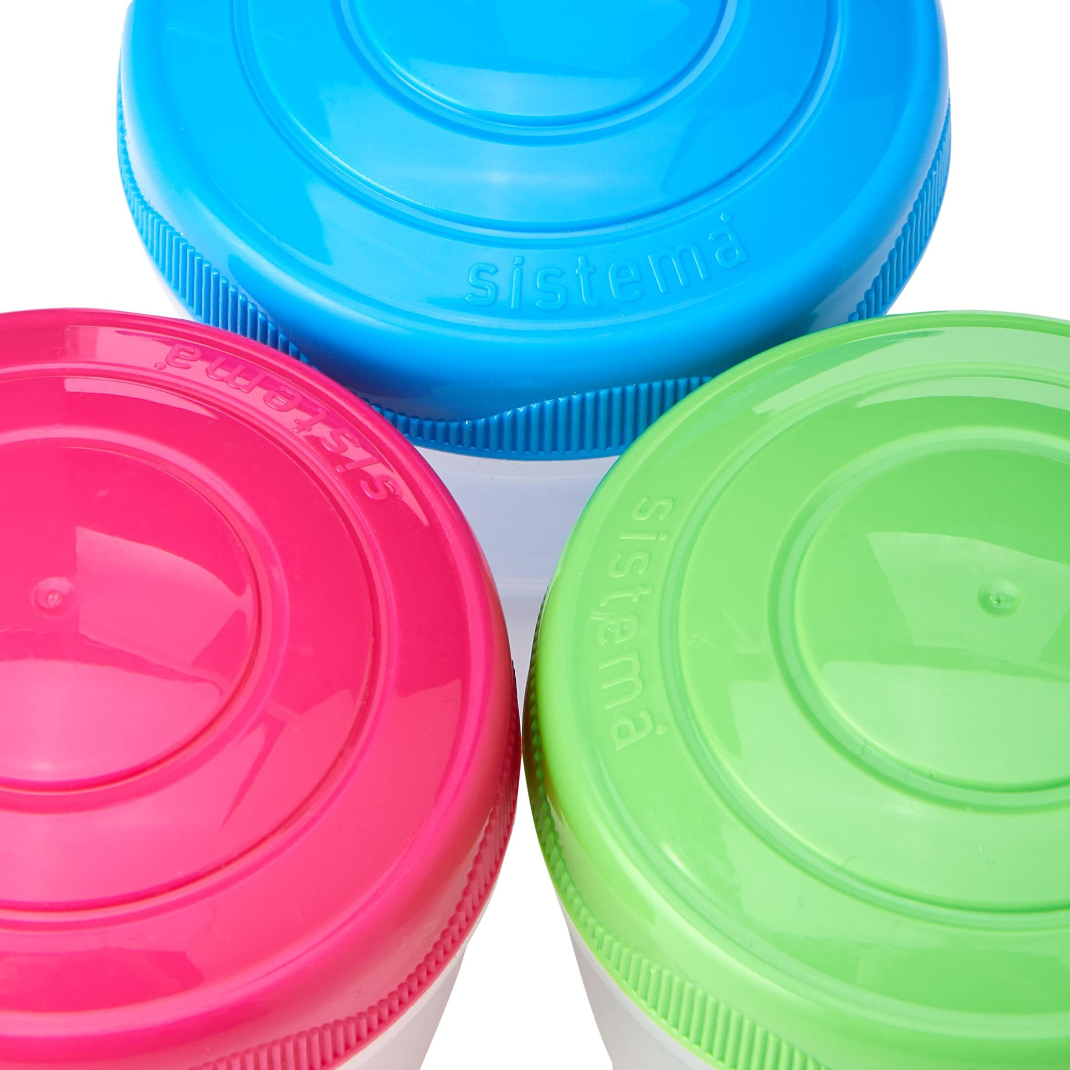 Sistema To Go Collection Mini Bites Small Food Storage Containers, 4.39 Oz./130 Ml, Pink/Green/Blue, 3 Count, Multicolor