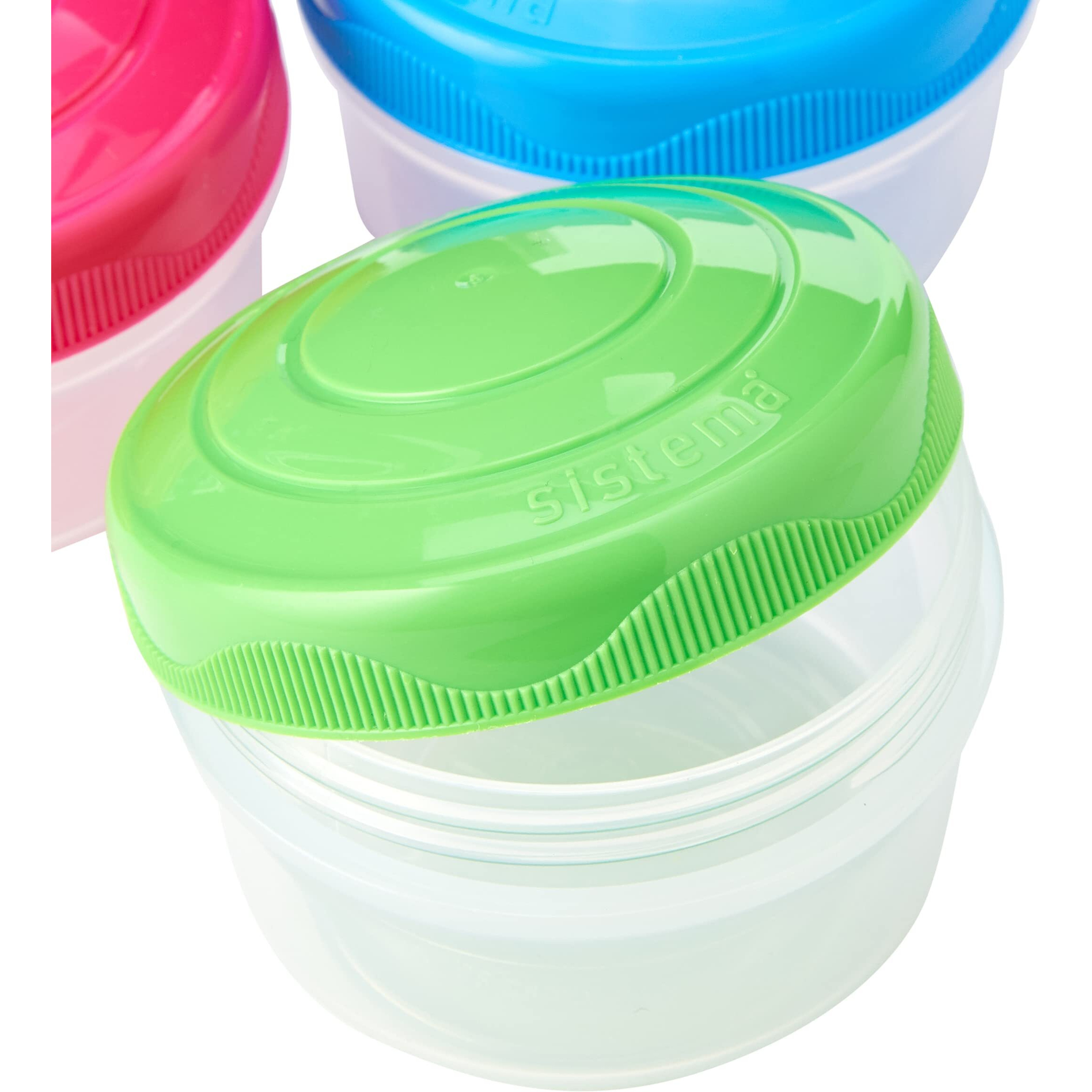 Sistema To Go Collection Mini Bites Small Food Storage Containers, 4.39 Oz./130 Ml, Pink/Green/Blue, 3 Count, Multicolor