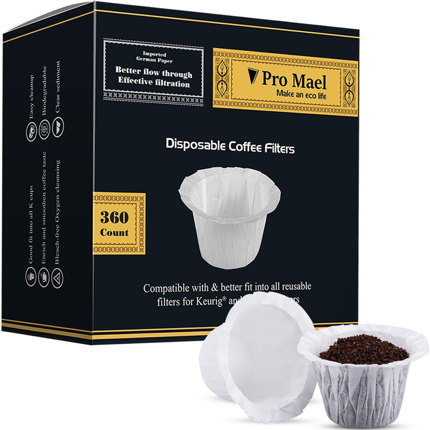 Pro Mael 360 Count Disposable K Cup Filters, Coffee Filter Paper For Keurig Brewers Single Serve 1.0 And 2.0, Use With Reusable K Cup Pods (White)