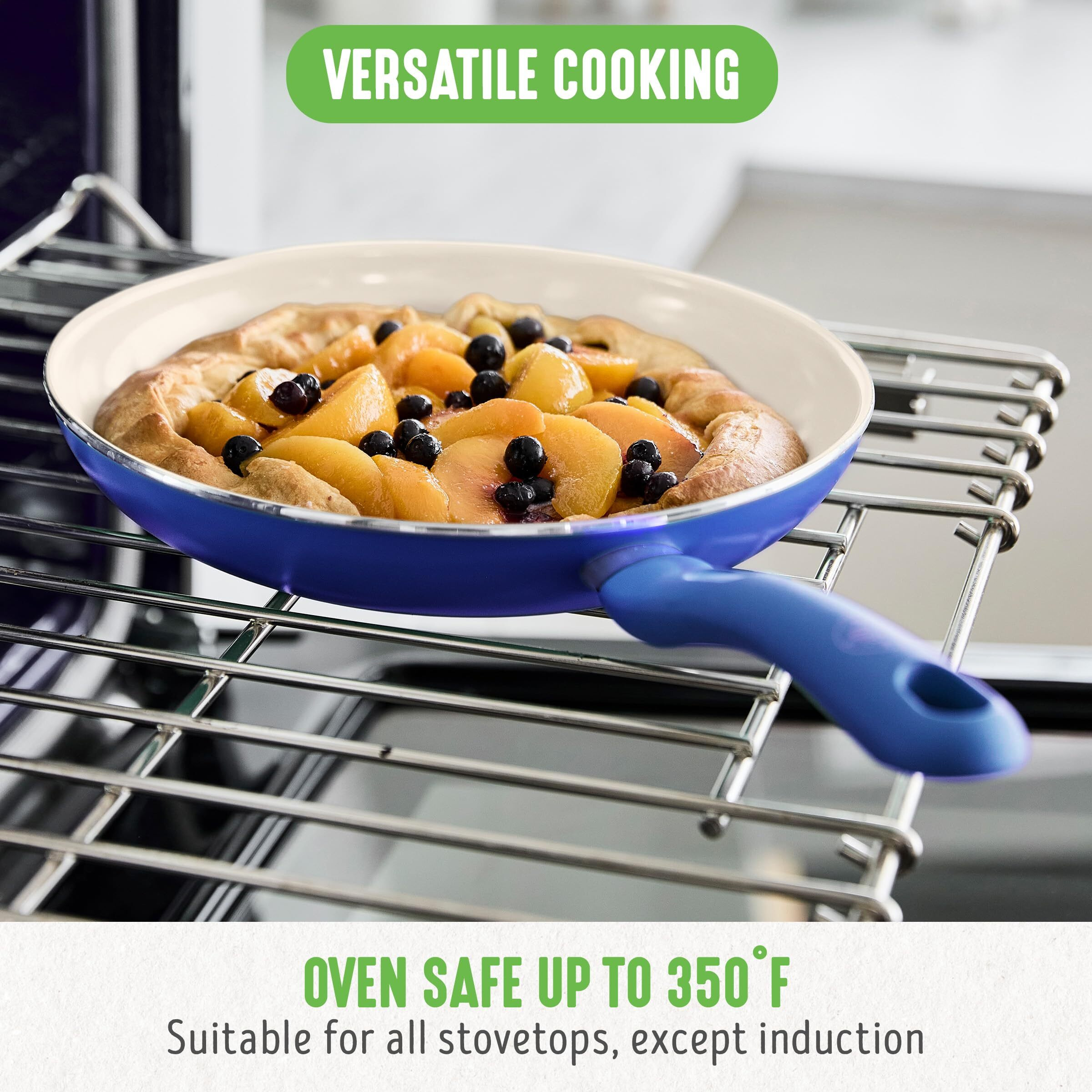 Greenlife Soft Grip 16 Piece Cookware Set, Non-Toxic Pfas-Free Ceramic Nonstick, Frying, Sauce, Saute, Utensils, Glass Lids, Stay-Cool Handles, Wobble Free, Dishwasher & Oven Safe, Blue