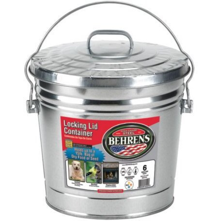Behrens 6 Gallon Rust Proof Galvanized Steel Locking Lid Dry Storage Recyclable Trash Can For Outdoor And Indoor Storage And Waste Disposal
