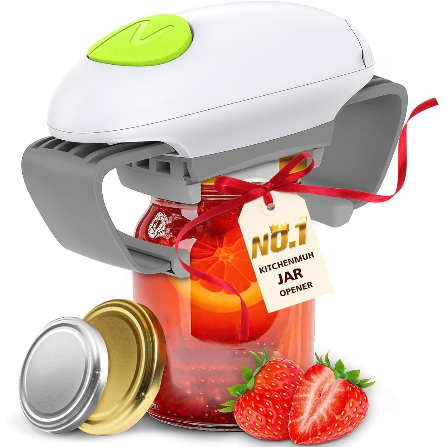 Higher Torque Electric Jar Opener For Seniors With Arthritis Fit Almost Jars Size, Strong Tough Automatic Jar Opener For Weak Hands, Hands Free Battery Operated Bottle Opener For Arthritic Hands White