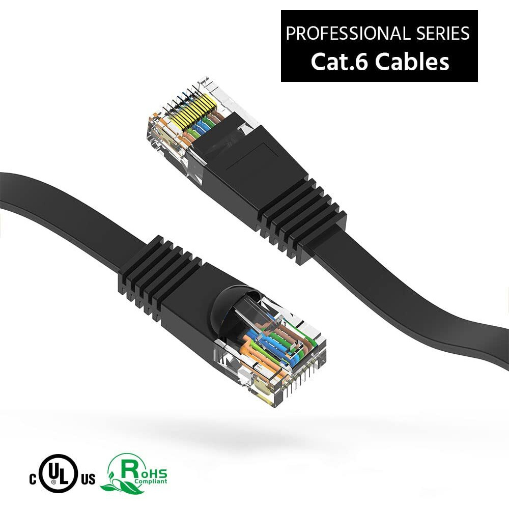 Imbaprice Flat Ethernet Cat 6 Cable (45 Ft, Black)