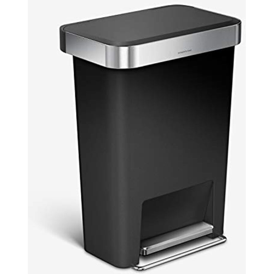 Simplehuman 45 Liter / 12 Gallon Rectangular Kitchen Step Trash Can With Soft-Close Lid, Black Plastic