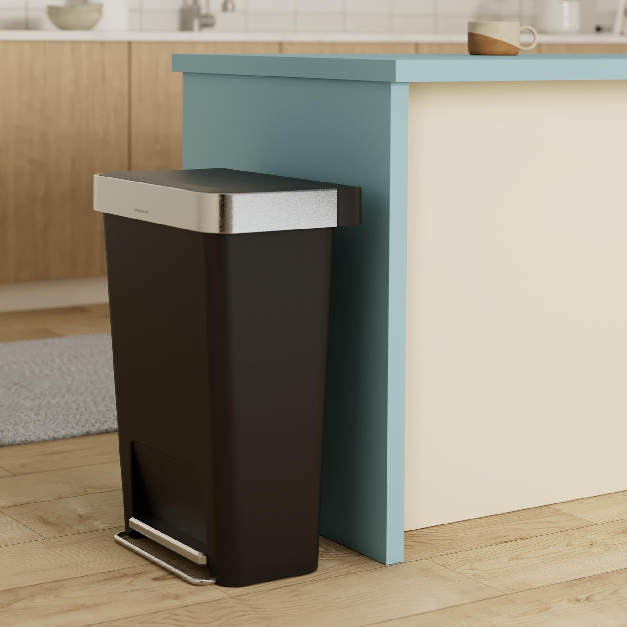 Simplehuman 45 Liter / 12 Gallon Rectangular Kitchen Step Trash Can With Soft-Close Lid, Black Plastic