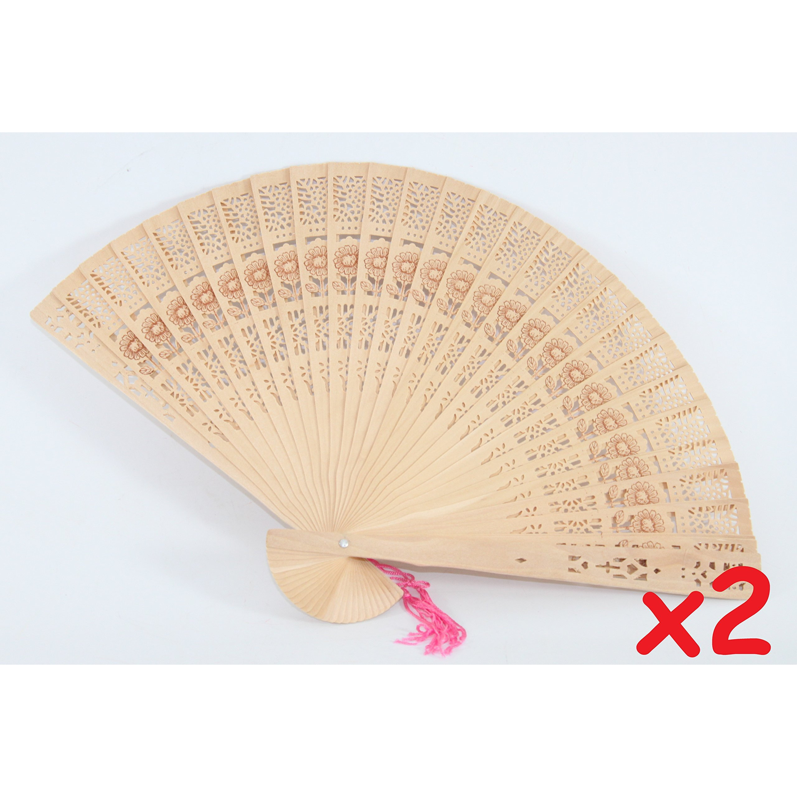 Oriental Tradition Hand Folding Wood Carved Fans 2 Pack Chinese Japanese D13276