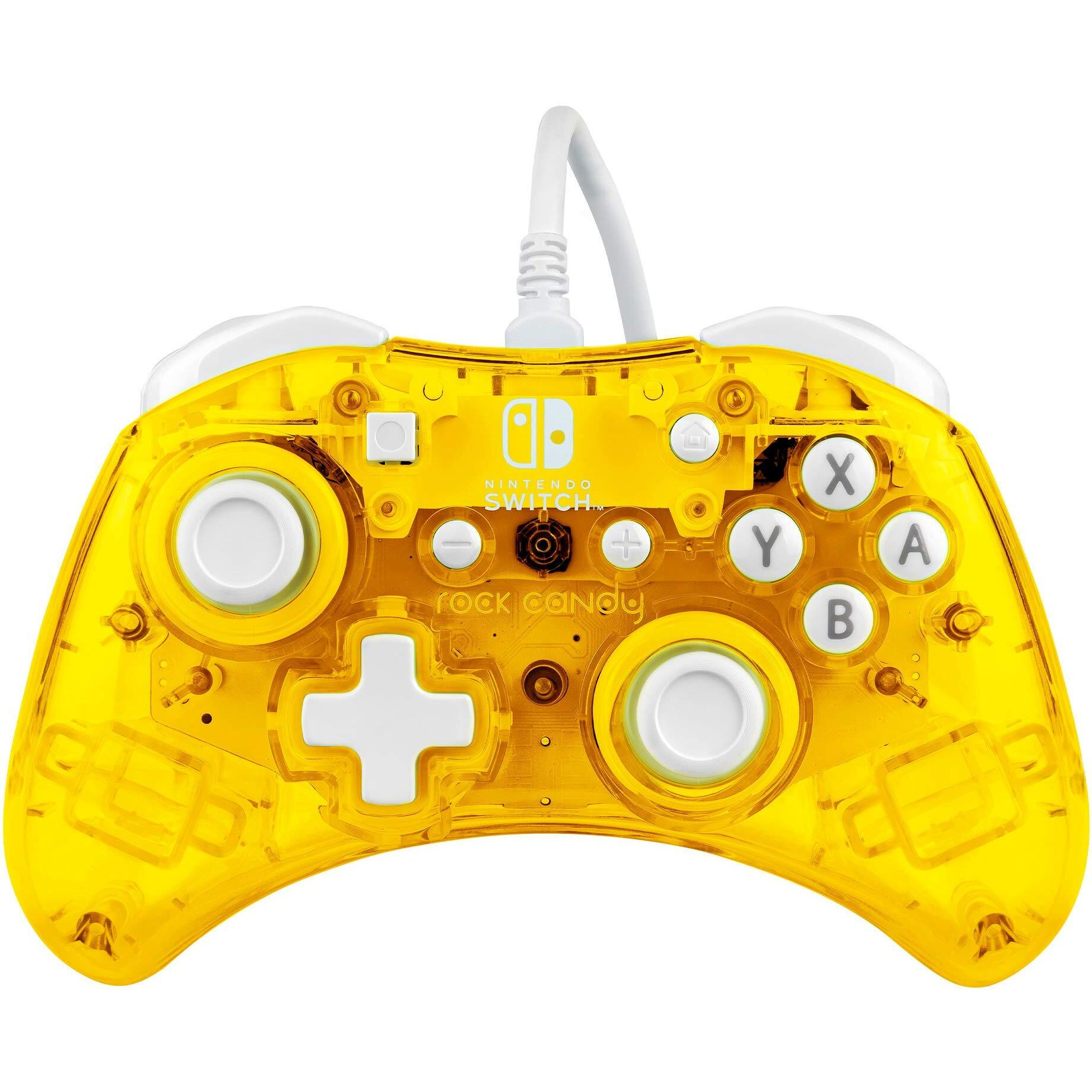 Pdp Rock Candy Wired Gaming Switch Pro Controller - Pineapple Pop Yellow / Clear - Licensed By Nintendo - Oled Compatible - Compact, Durable Transparent Travel Controller - Holiday & Birthday Gifts