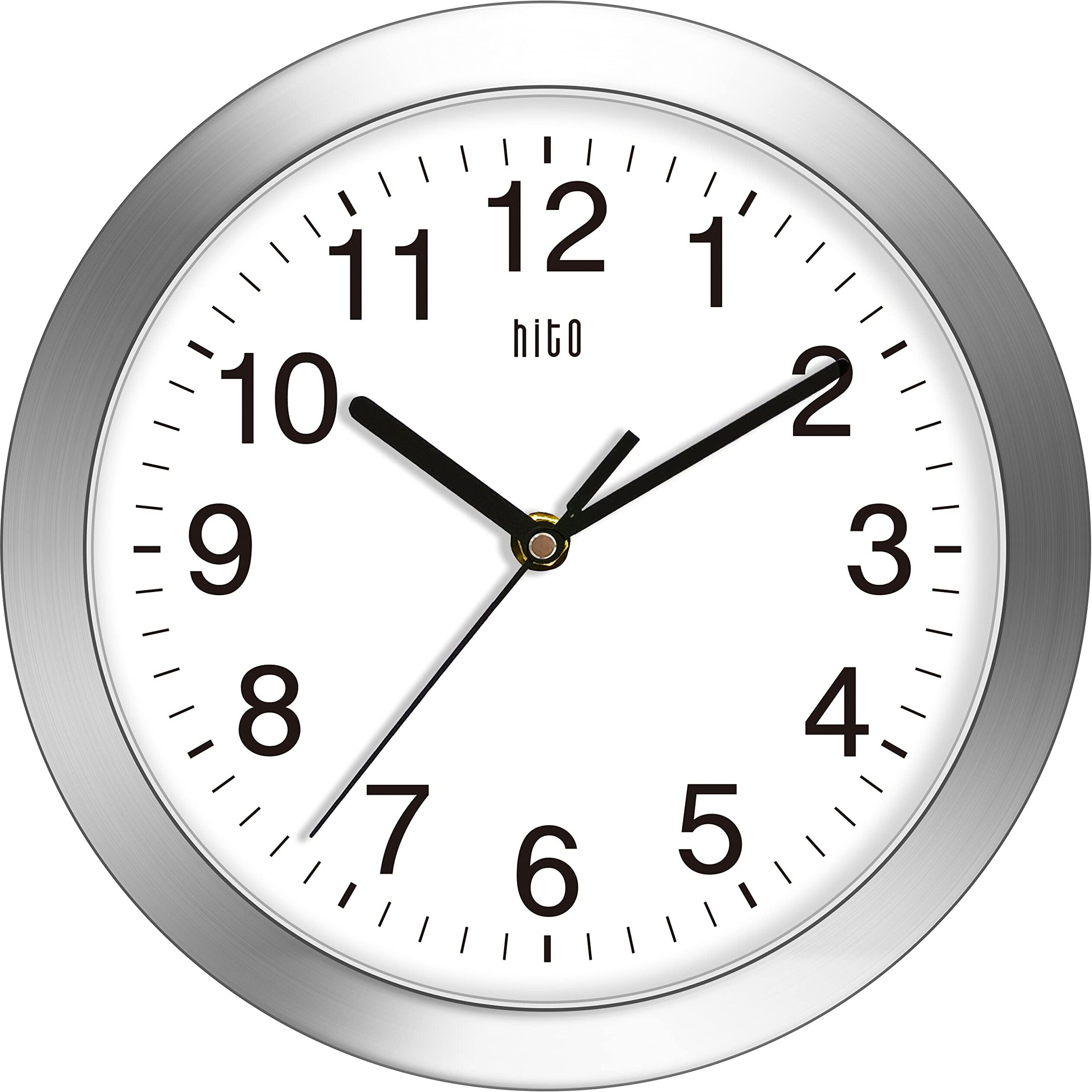 Hito 10 Inch Silent Wall Clock Battery Operated Non Ticking Glass Cover Silver Aluminum Frame, For Kitchen, Bedroom, Home Office, Living Room Decor