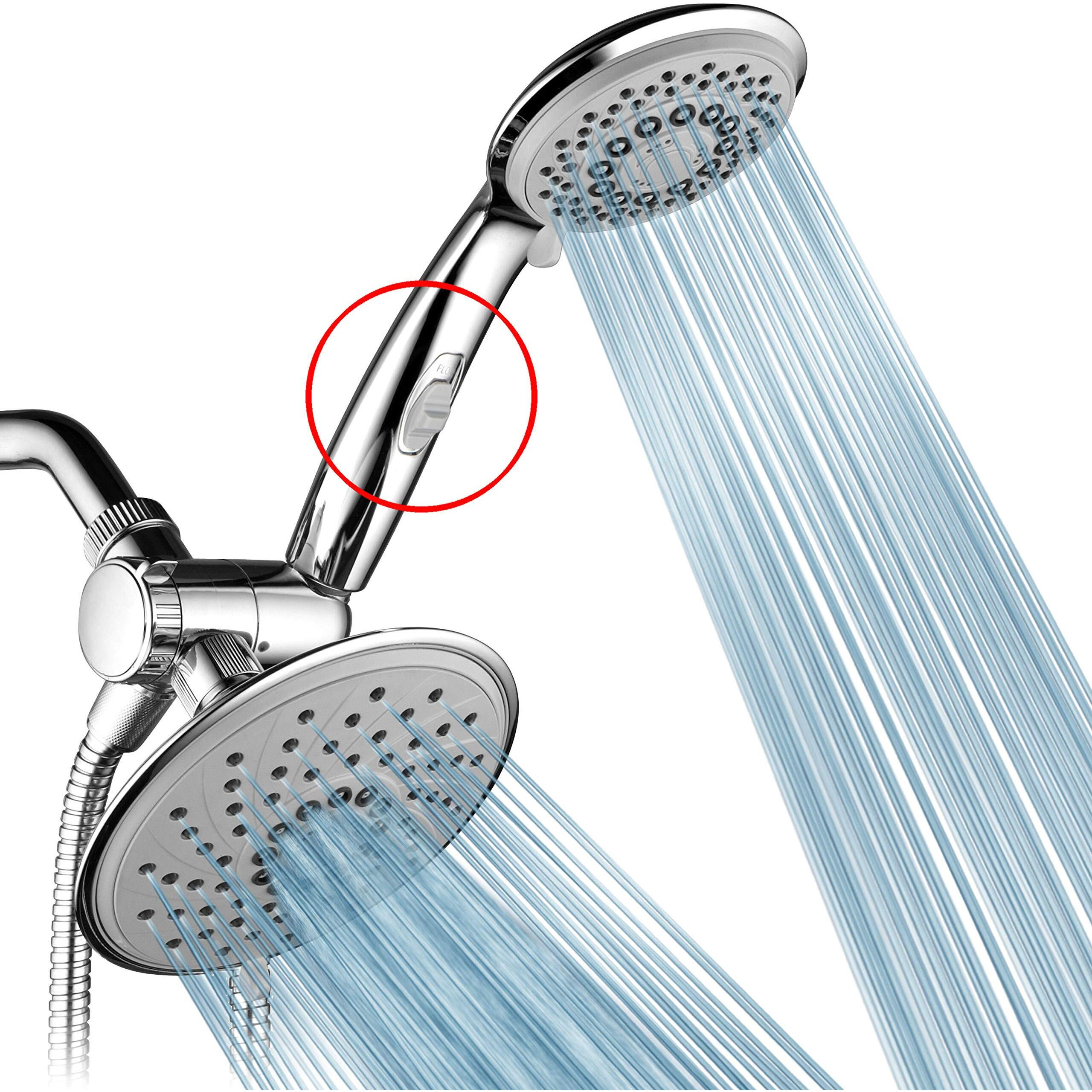Hotelspa 6''/4'' Ultra-Luxury 3 Way Rainfall Shower-Head/Handheld Shower Gray Spiral Combo W/Patented On/Off Pause Switch And 5-7 Foot Stretchable Stainless Steel Hose