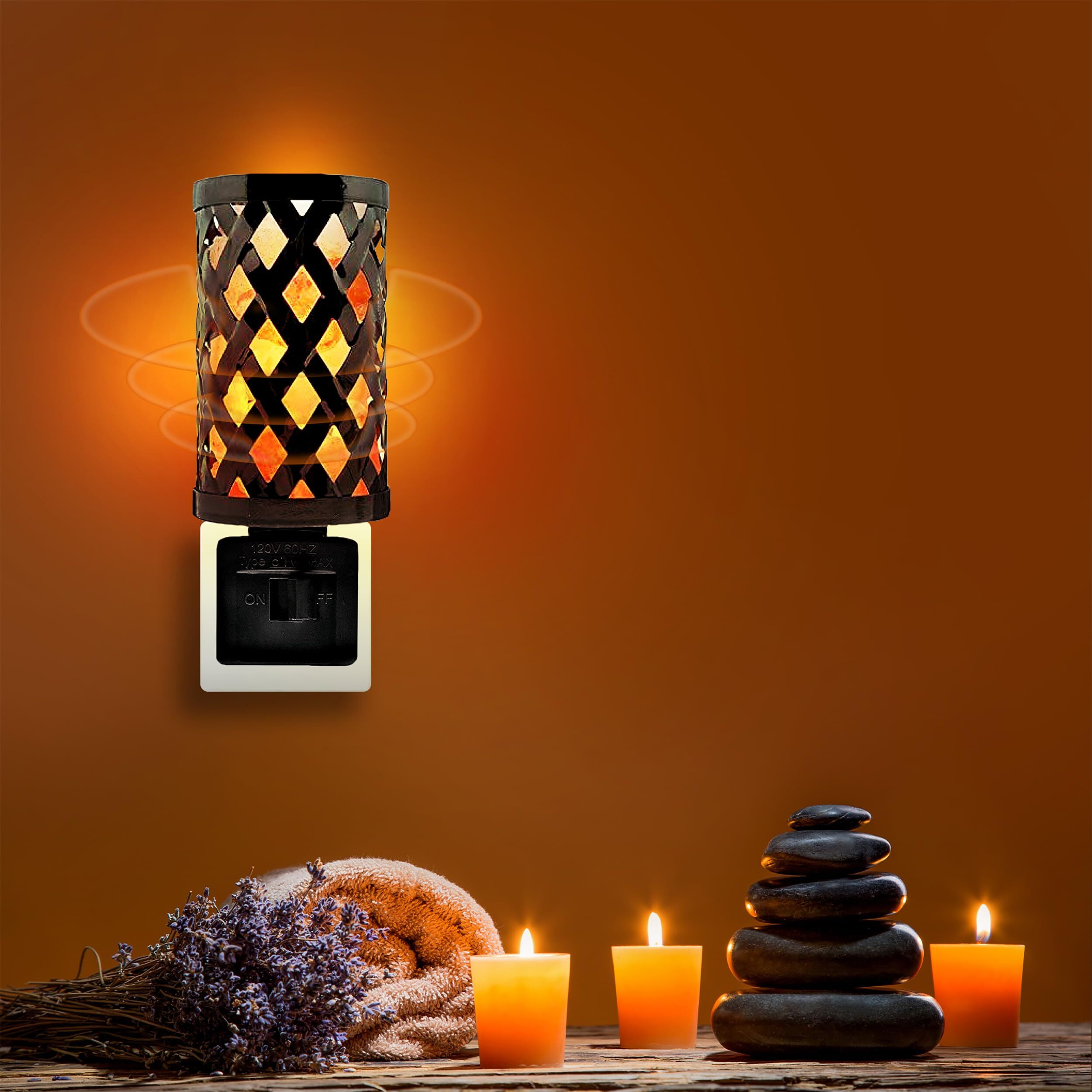 Himalayan Glow Lattice Style Basket Salt Lamp Night Light With Pink Salt Chunks | 360 Degree Rotatable Wall Plug, Ideal Gift For Home D  Cor