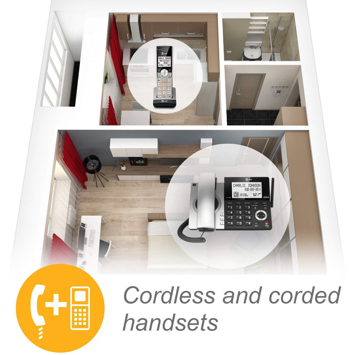 At&T Cl84107 Dect 6.0 Expandable Corded/Cordless Phone With Smart Call Blocker, Black/Silver With 1 Handset