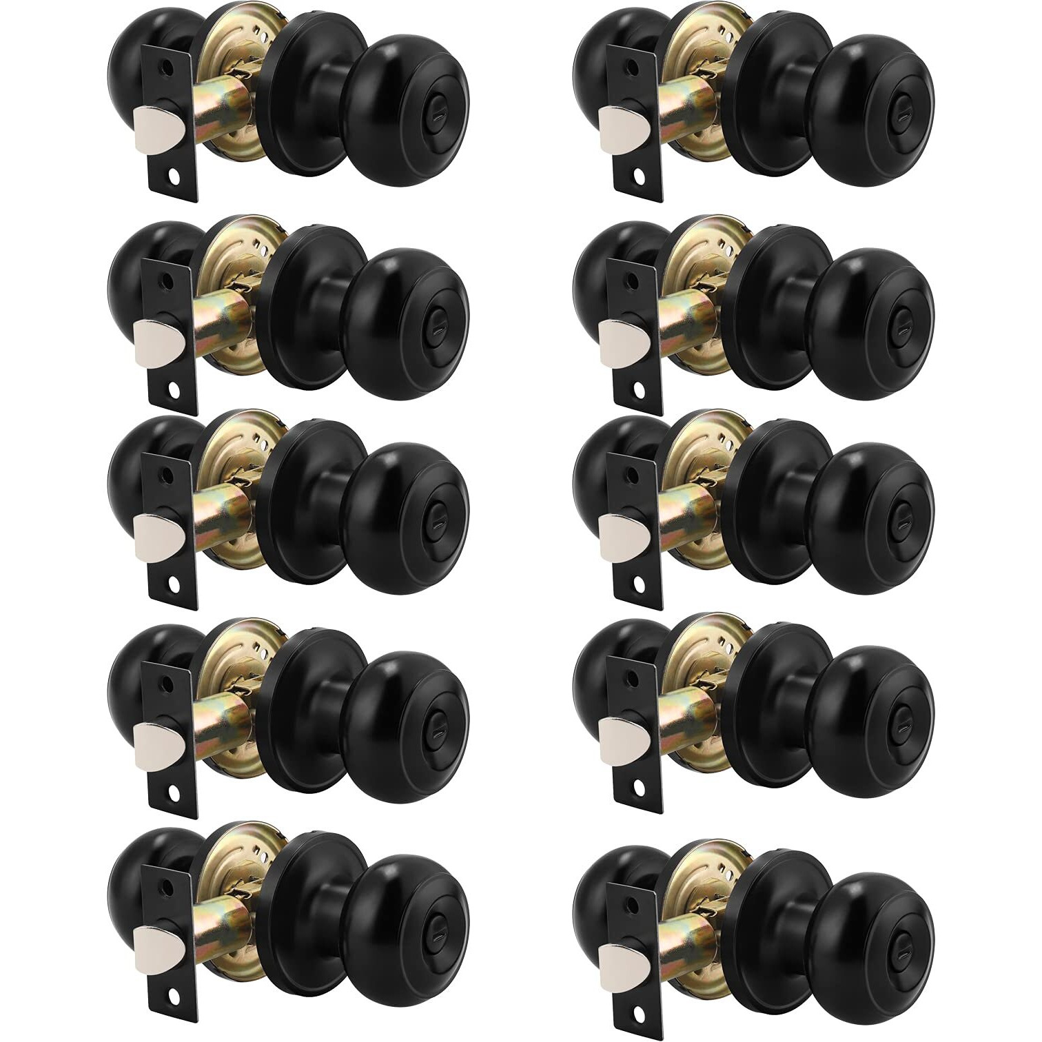 Probrico 10 Pack Round Privacy Door Knob(Thumb Turn Lock On The Inside), Keyless Doorknobs Interior/Exterior Lockset,Privacy Knobs For Bedroom/Bathroom,Black Modern Design Door Hardware