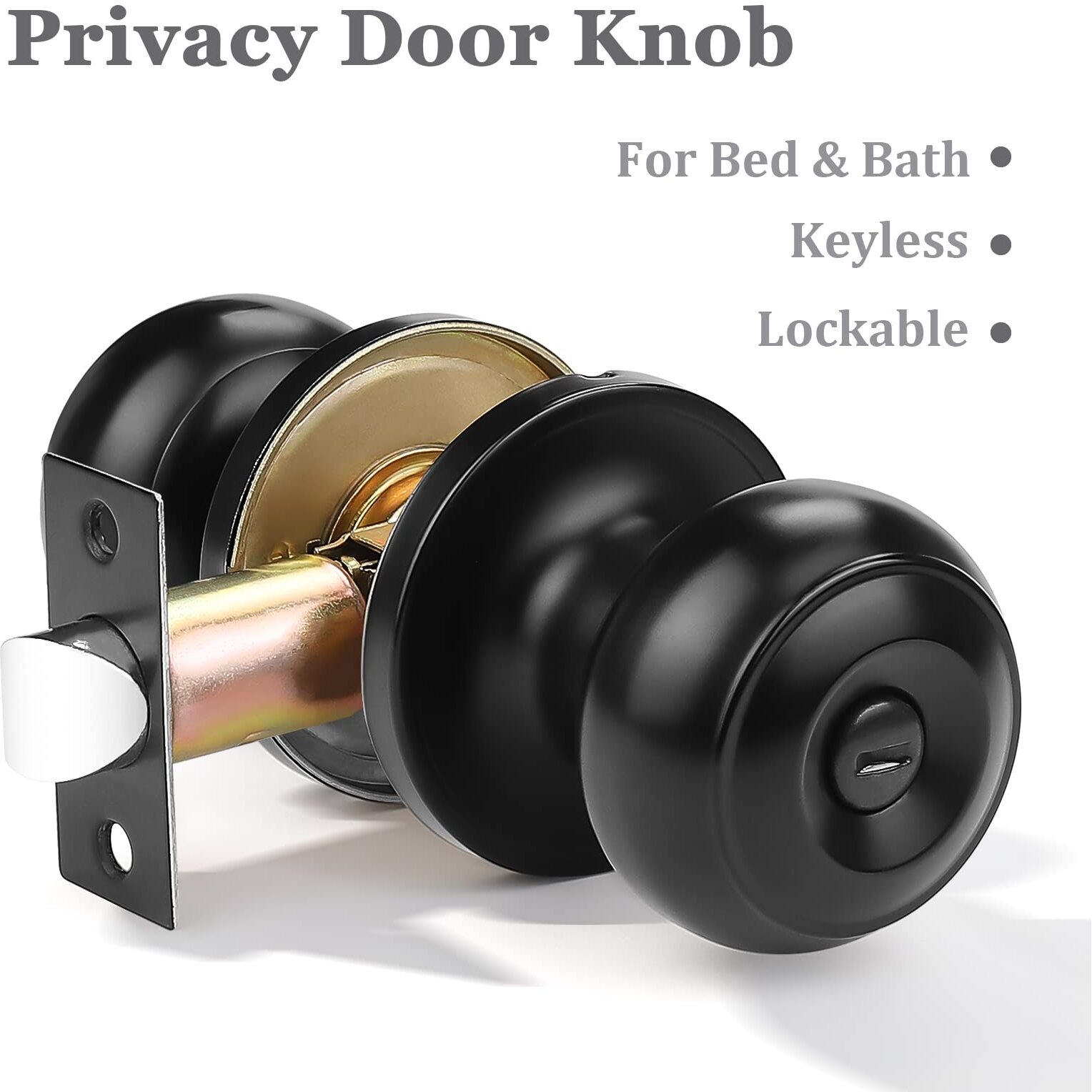 Probrico 10 Pack Round Privacy Door Knob(Thumb Turn Lock On The Inside), Keyless Doorknobs Interior/Exterior Lockset,Privacy Knobs For Bedroom/Bathroom,Black Modern Design Door Hardware